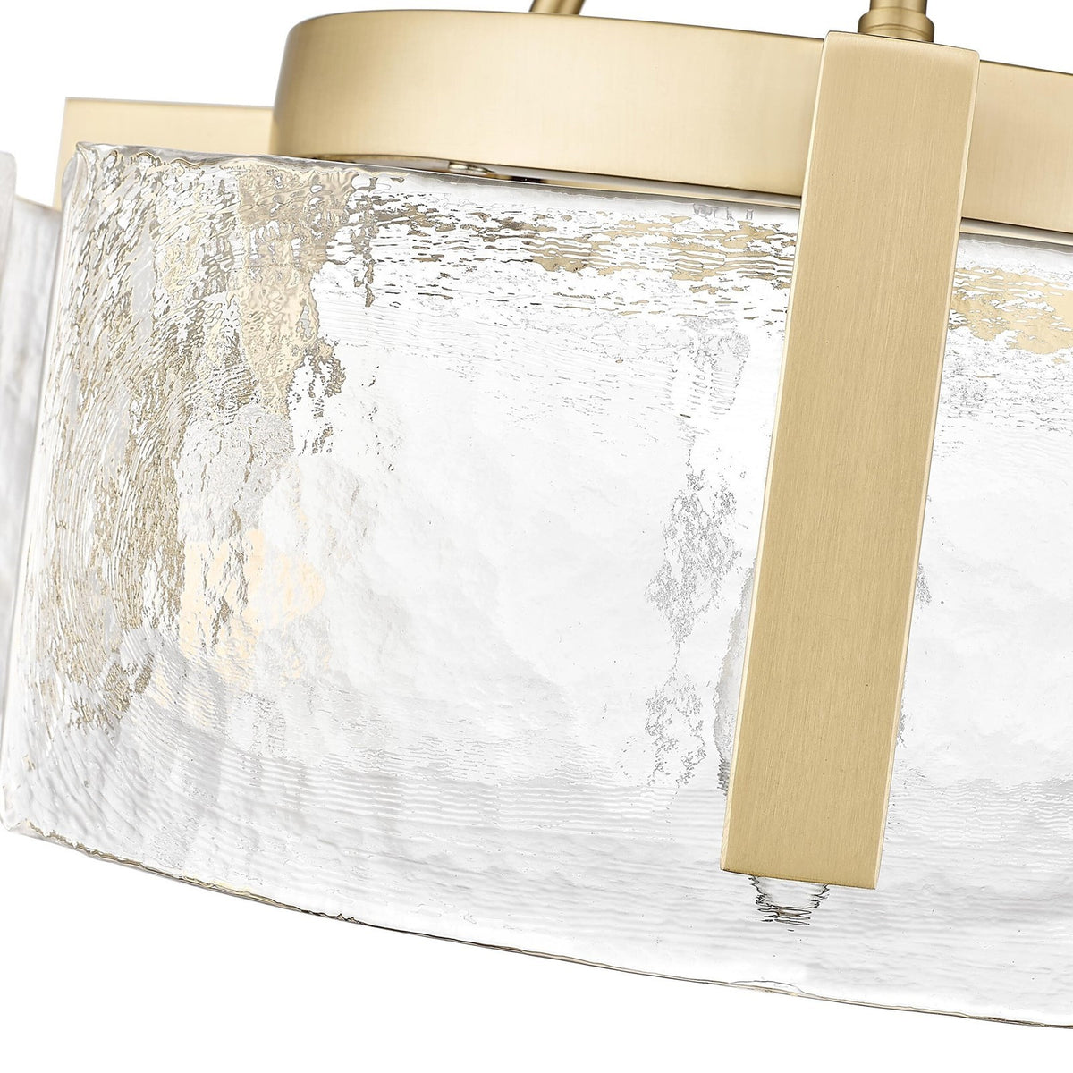 Golden Lighting Aenon 16in 3-Light Semi-Flush Mount | Rustic Brushed Champagne Brass and Hammered Water Glass | Entryway | Model 3164-3SF BCB-HWG