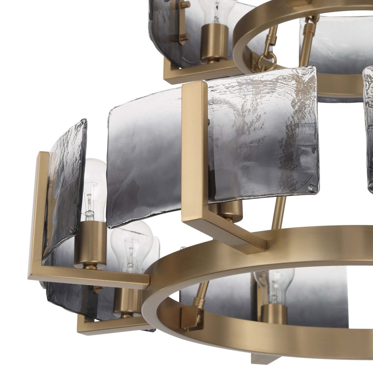 Golden Lighting Aenon 32in 12-Light Chandelier | Rustic Brushed Champagne Brass and Smoky Water Glass | Dining Room & Foyer | Model 3164-4-8 BCB-SWG