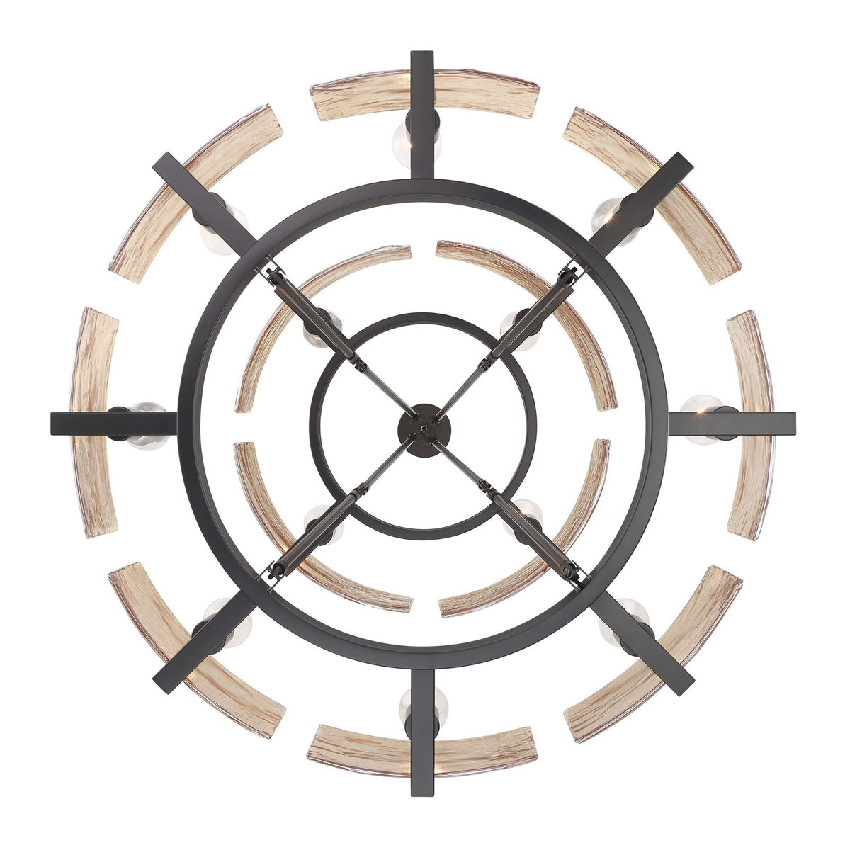 Golden Lighting Aenon 32in 12-Light Chandelier | Rustic Matte Black and Amber Water Glass | Dining Room & Foyer | Model 3164-4-8 BLK-AWG