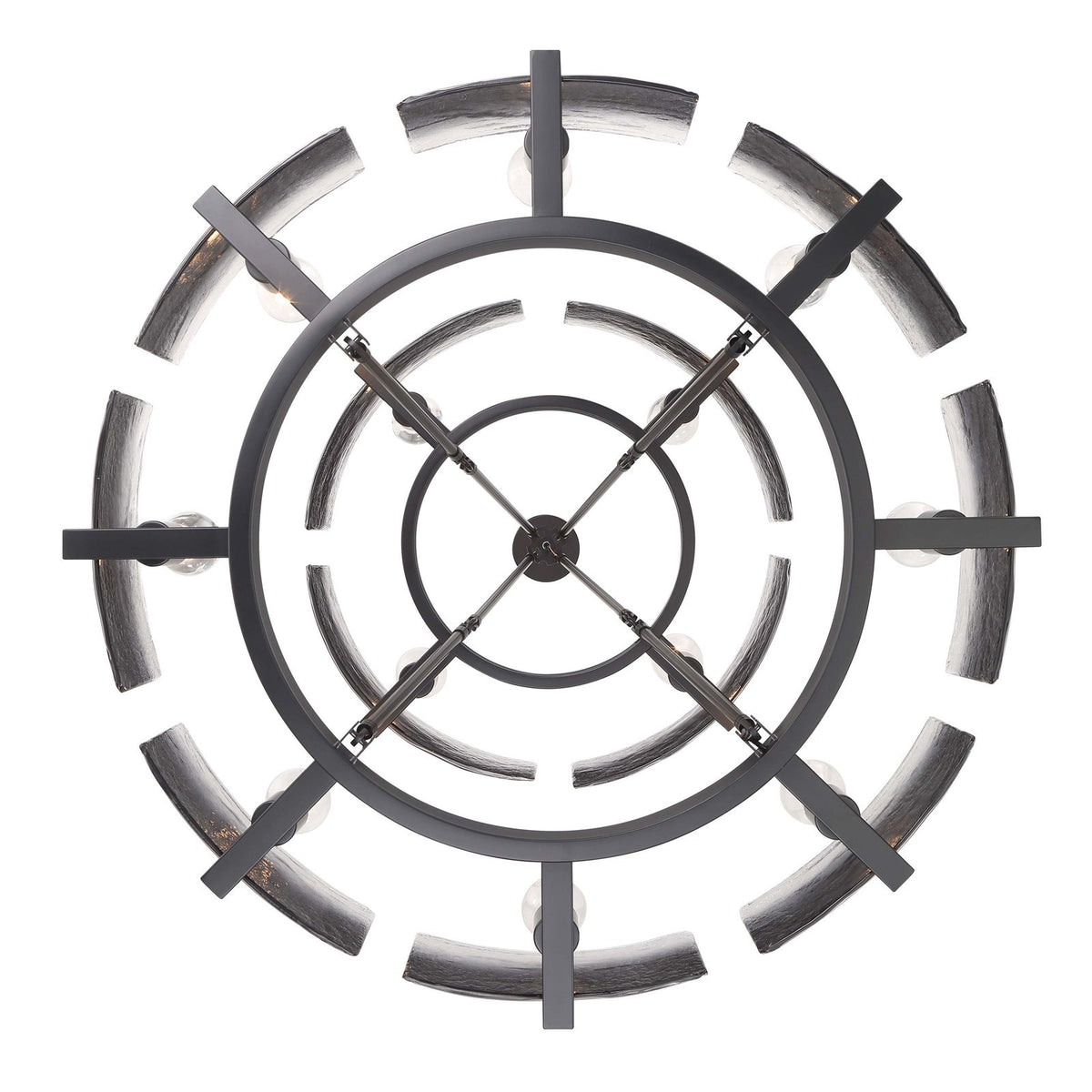Golden Lighting Aenon 32in 12-Light Chandelier | Rustic Matte Black Steel and Smoky Water Glass | Dining Room & Foyer | Model 3164-4-8 BLK-SWG