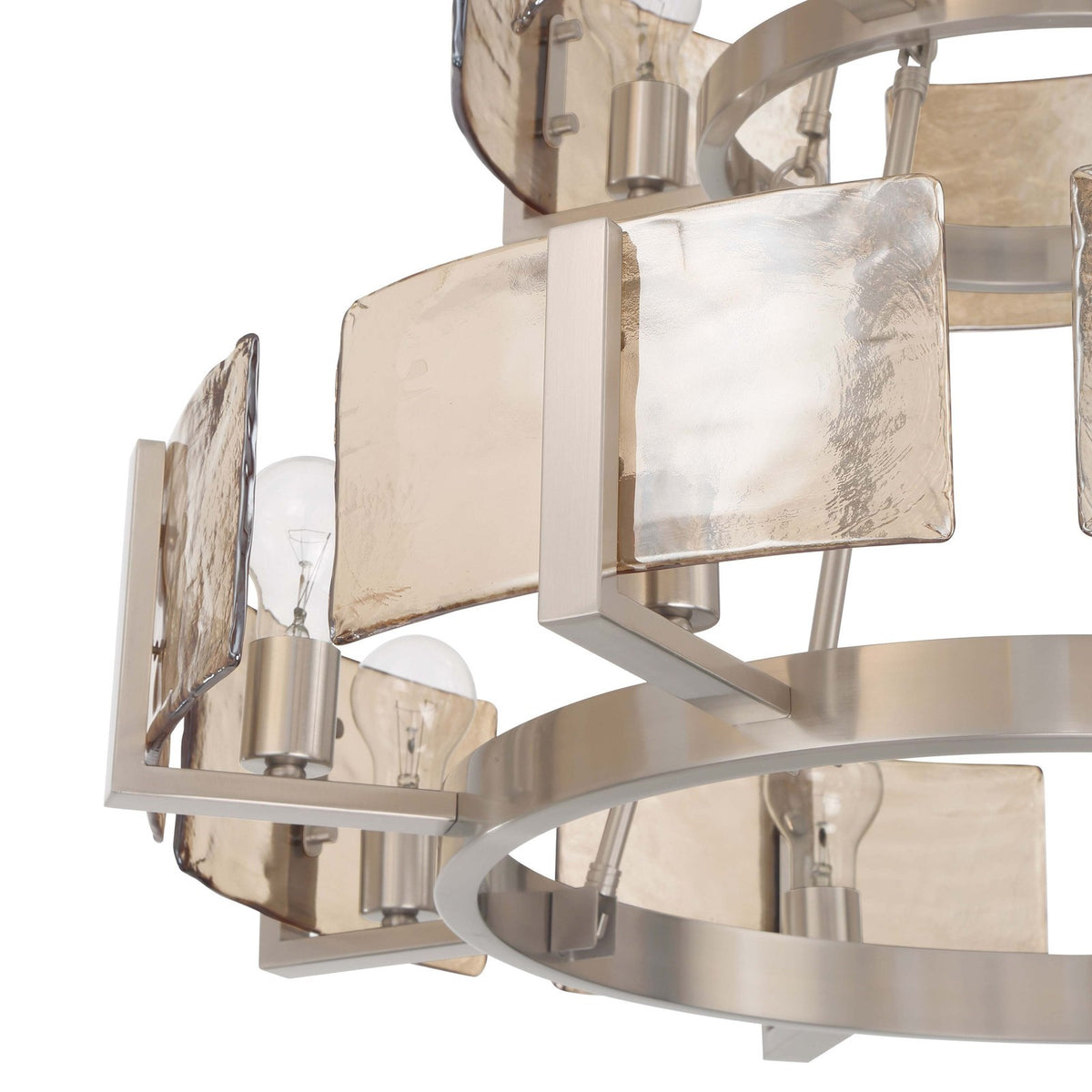 Golden Lighting Aenon 32in 12-Light Chandelier | Rustic Pewter and Amber Water Glass | Dining Room & Foyer | 32 x 32 x 32 in | Model 3164-4-8 PW-AWG