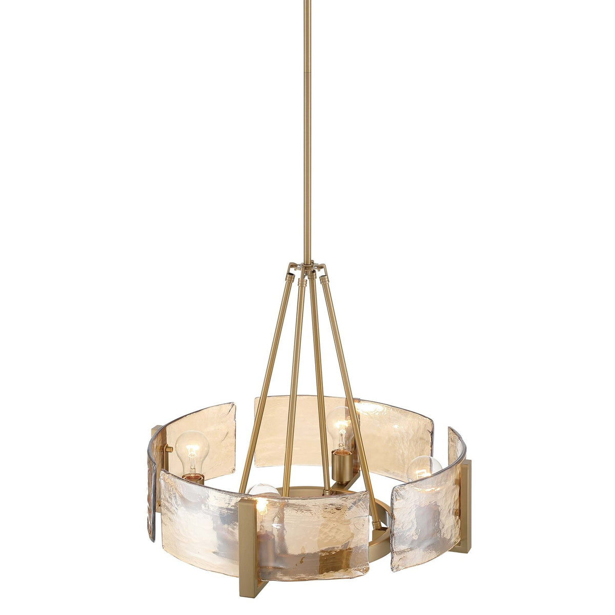 Golden Lighting Aenon 4-Light Chandelier | Rustic Brushed Champagne Brass and Amber Water Glass | Dining Room & Foyer | Model 3164-4 BCB-AWG