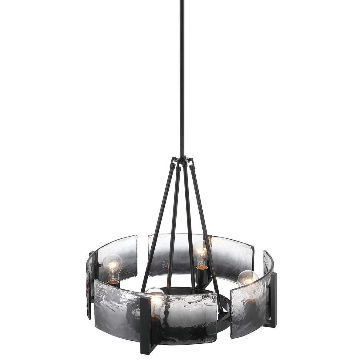 Golden Lighting Aenon 22in 4-Light Chandelier | Rustic Matte Black and Smoky Water Glass | Dining Room & Foyer | Model 3164-4 BLK-SWG