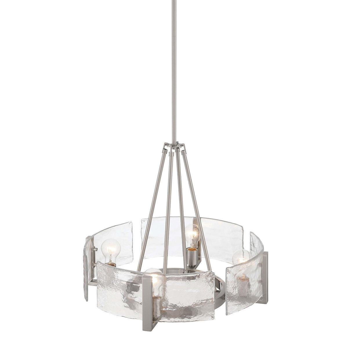 Golden Lighting Aenon 22in 4-Light Chandelier | Rustic Pewter and Hammered Water Glass | Dining Room & Foyer | 22 x 22 x 18.5 in | Model 3164-4 PW-HWG