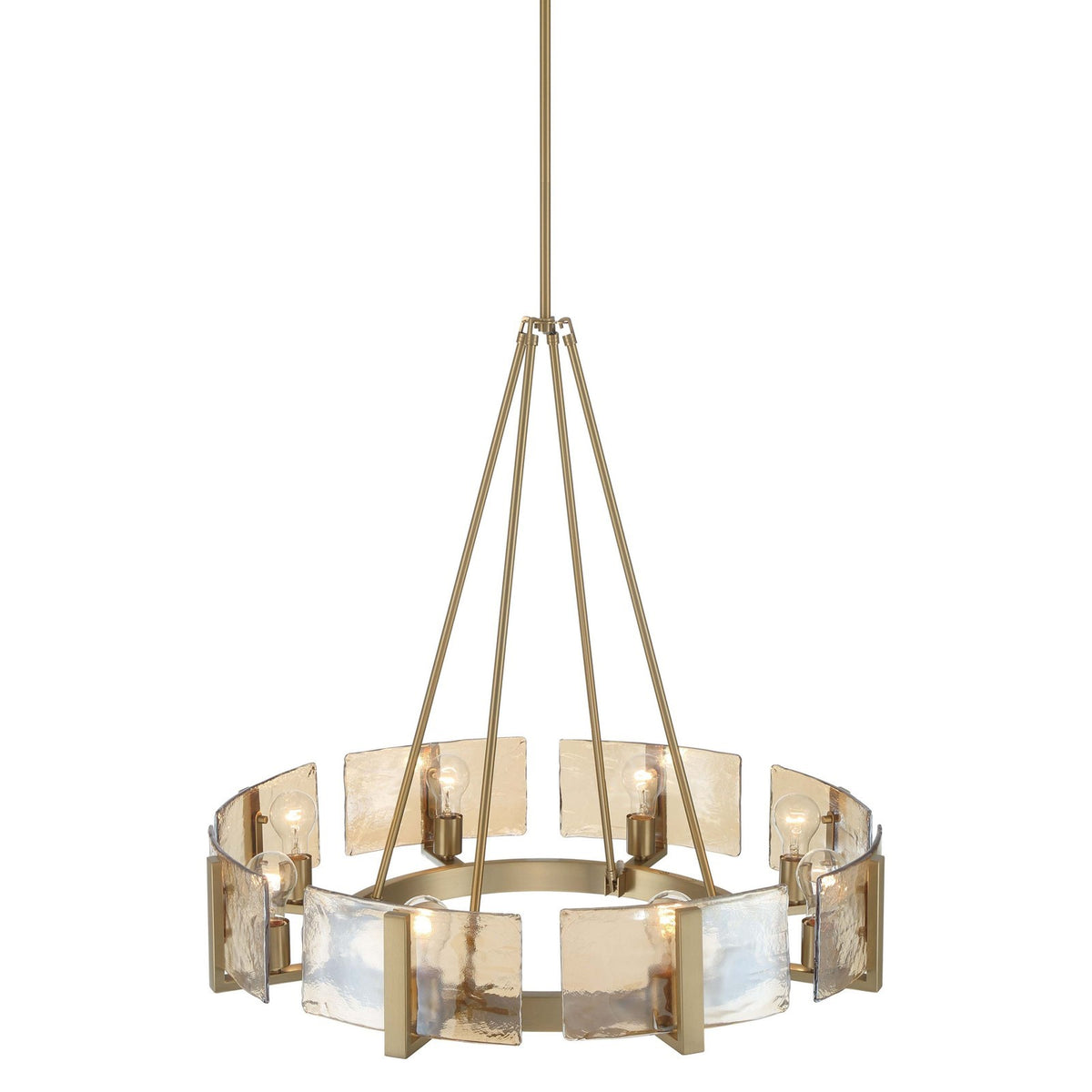 Golden Lighting Aenon 32in 8-Light Chandelier | Rustic Brushed Champagne Brass and Amber Water Glass | Dining Room & Foyer | Model 3164-8 BCB-AWG