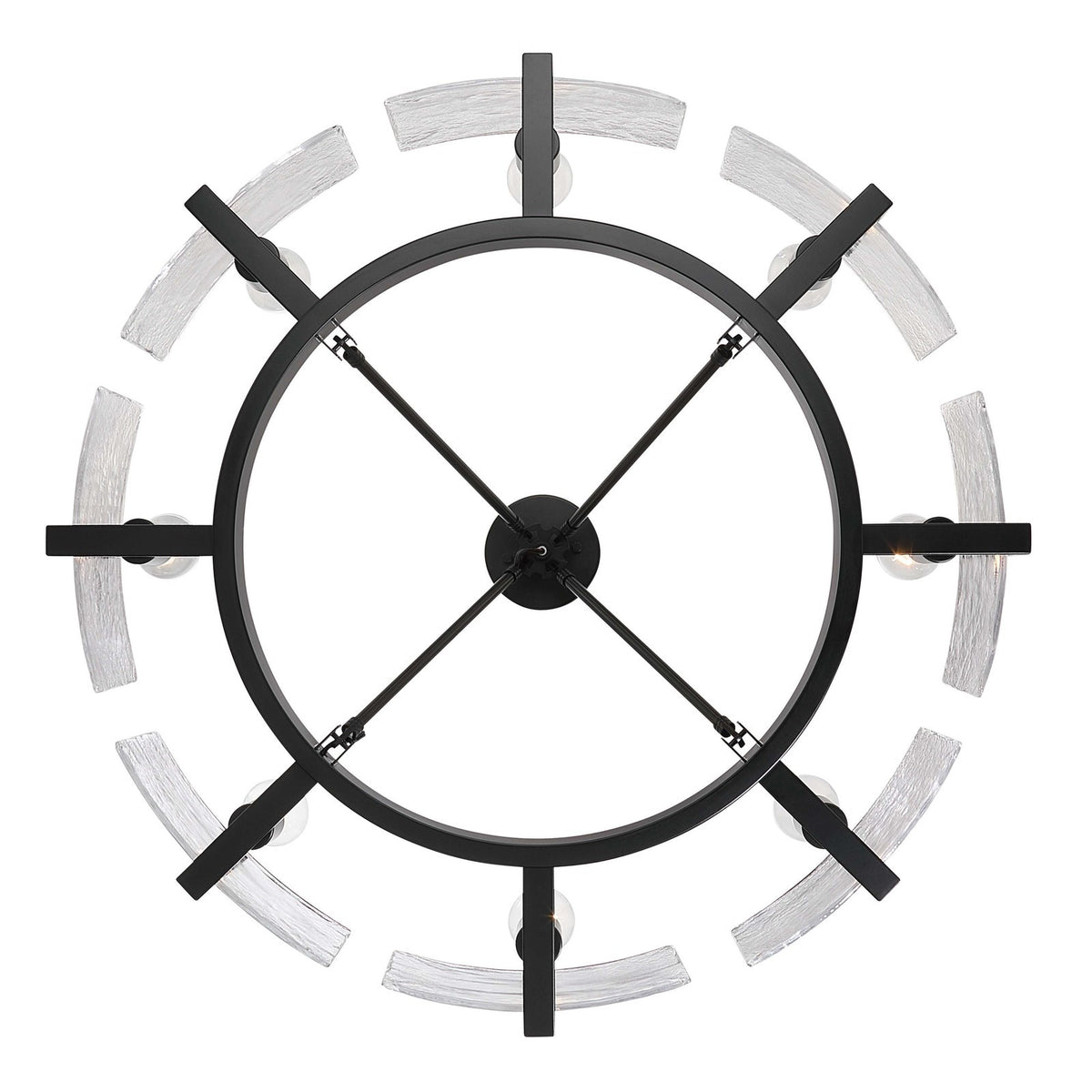 Golden Lighting Aenon 32in 8-Light Semi-Flush Mount | Rustic Matte Black and Hammered Water Glass | Entryway & Kitchen | Model 3164-8SF BLK-HWG