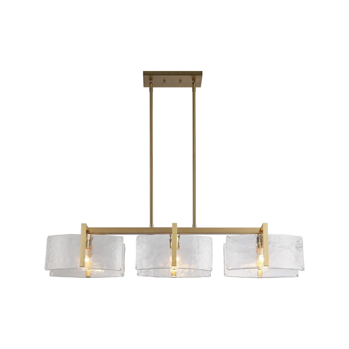 Golden Lighting Aenon 40in 3-Light Island Light | Rustic Brushed Champagne Brass and Hammered Water Glass | Kitchen Island | Model 3164-LP BCB-HWG