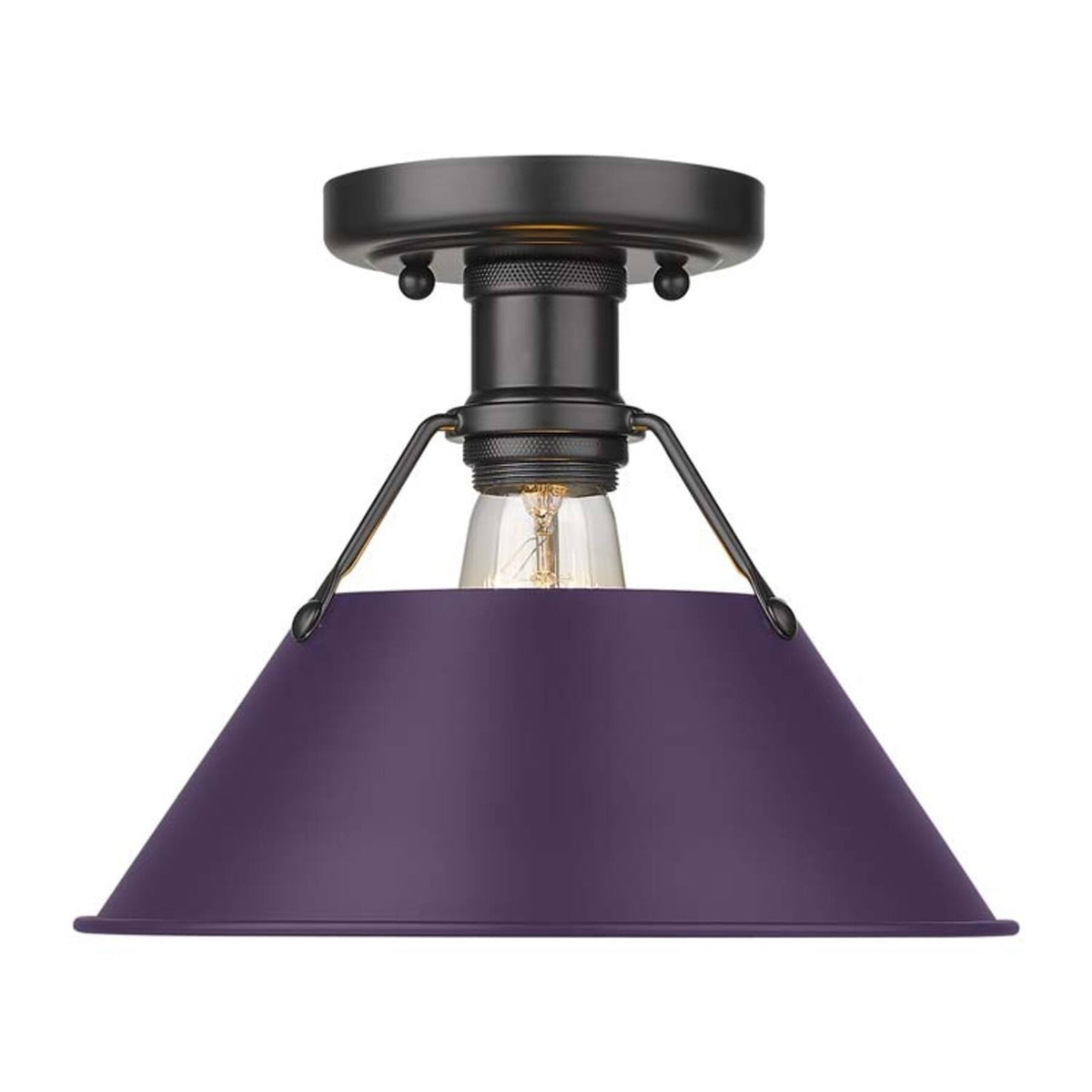 Golden Lighting Orwell 10in 1-Light Flush Mount | Industrial Matte Black and Exotic Purple Steel | Hallway & Laundry Room | Model 3306-FM BLK-EP