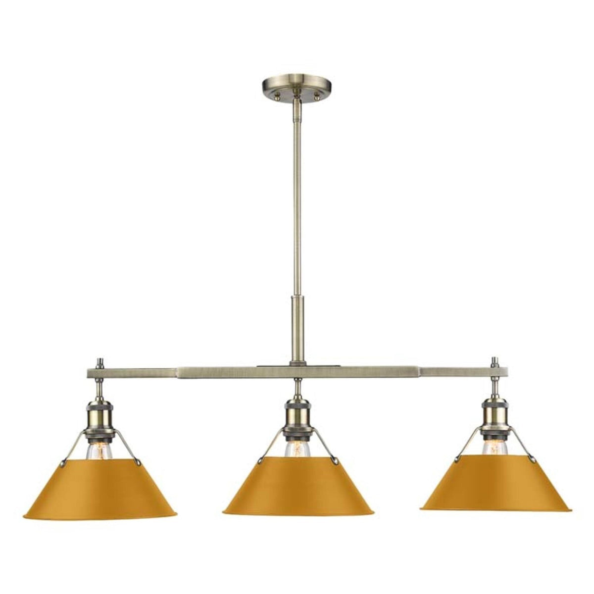 Golden Lighting Orwell 36in 3-Light Island Light | Industrial Aged Brass and Auric Yellow Steel | Kitchen Island & Dining Room | Model 3306-LP AB-AY