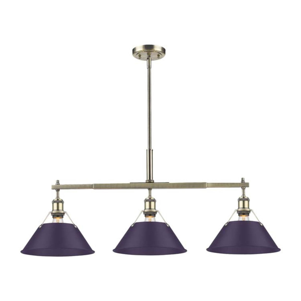Golden Lighting Orwell 36in 3-Light Island Light | Industrial Aged Brass and Exotic Purple Steel | Kitchen Island | Model 3306-LP AB-EP