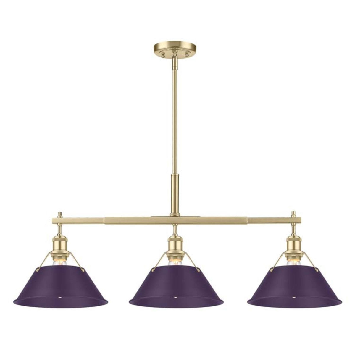 Golden Lighting Orwell 36in 3-Light Island Light | Industrial Brushed Champagne Brass and Exotic Purple Steel | Kitchen Island | Model 3306-LP BCB-EP