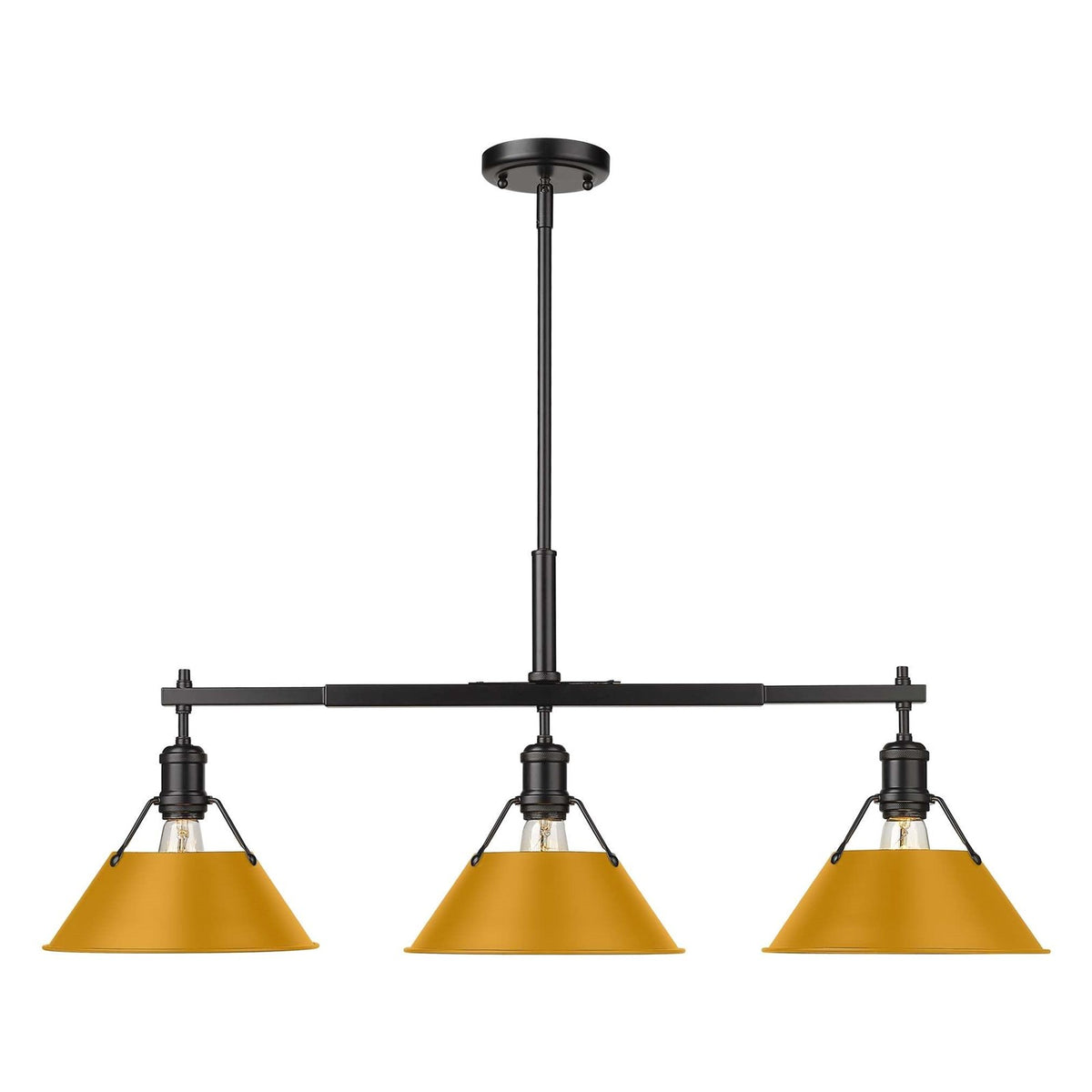Golden Lighting Orwell 3-Light Island Light | Industrial Matte Black and Auric Yellow Steel | Kitchen Island | Model 3306-LP BLK-AY