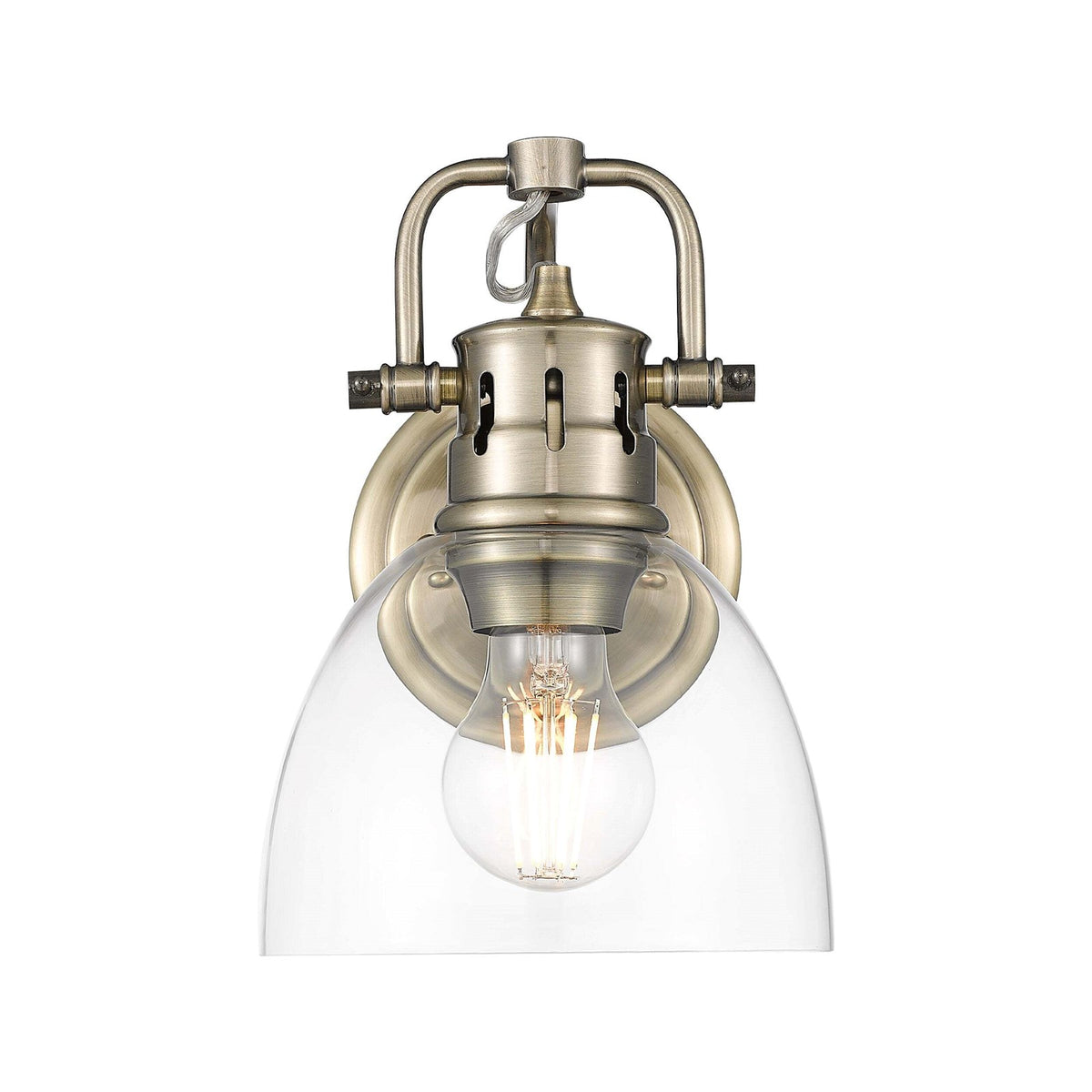 Golden Lighting Duncan 1-Light Wall Sconce | Farmhouse Aged Brass and Clear Glass | Bathroom & Hallway | 6.5 x 8.25 x 8.5 in | Model 3602-BA1 AB-CLR
