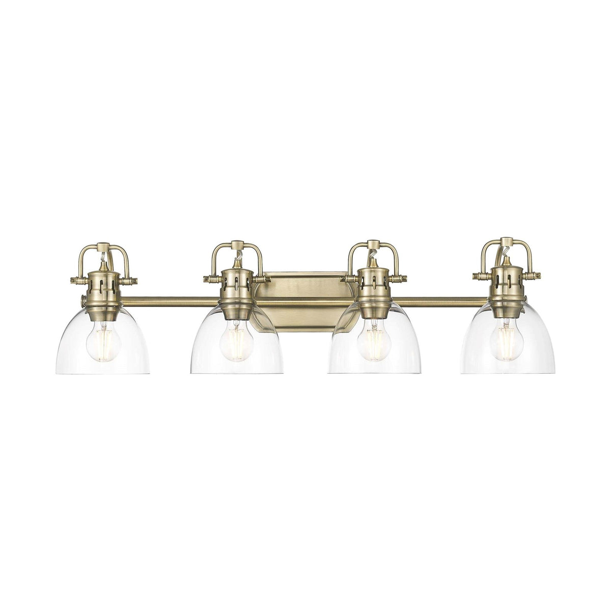 Golden Lighting Duncan 33in 4-Light Vanity Light | Farmhouse Aged Brass and Clear Glass | Bathroom Vanity & Powder Room | Model 3602-BA4 AB-CLR