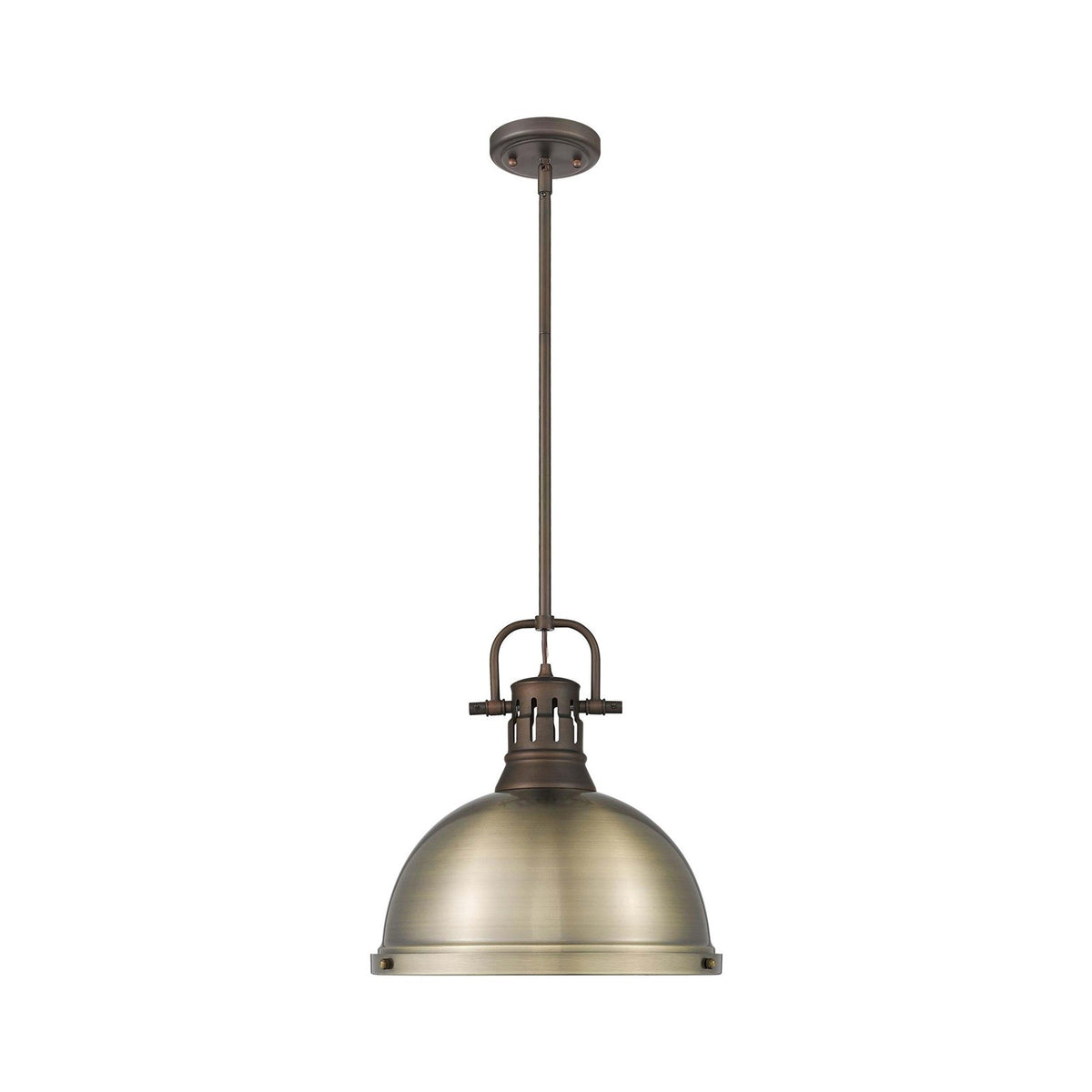 Golden Lighting Duncan 14in 1-Light Rod Pendant | Country Farmhouse Rubbed Bronze and Aged Brass Steel | Kitchen Island | Model 3604-L RBZ-AB
