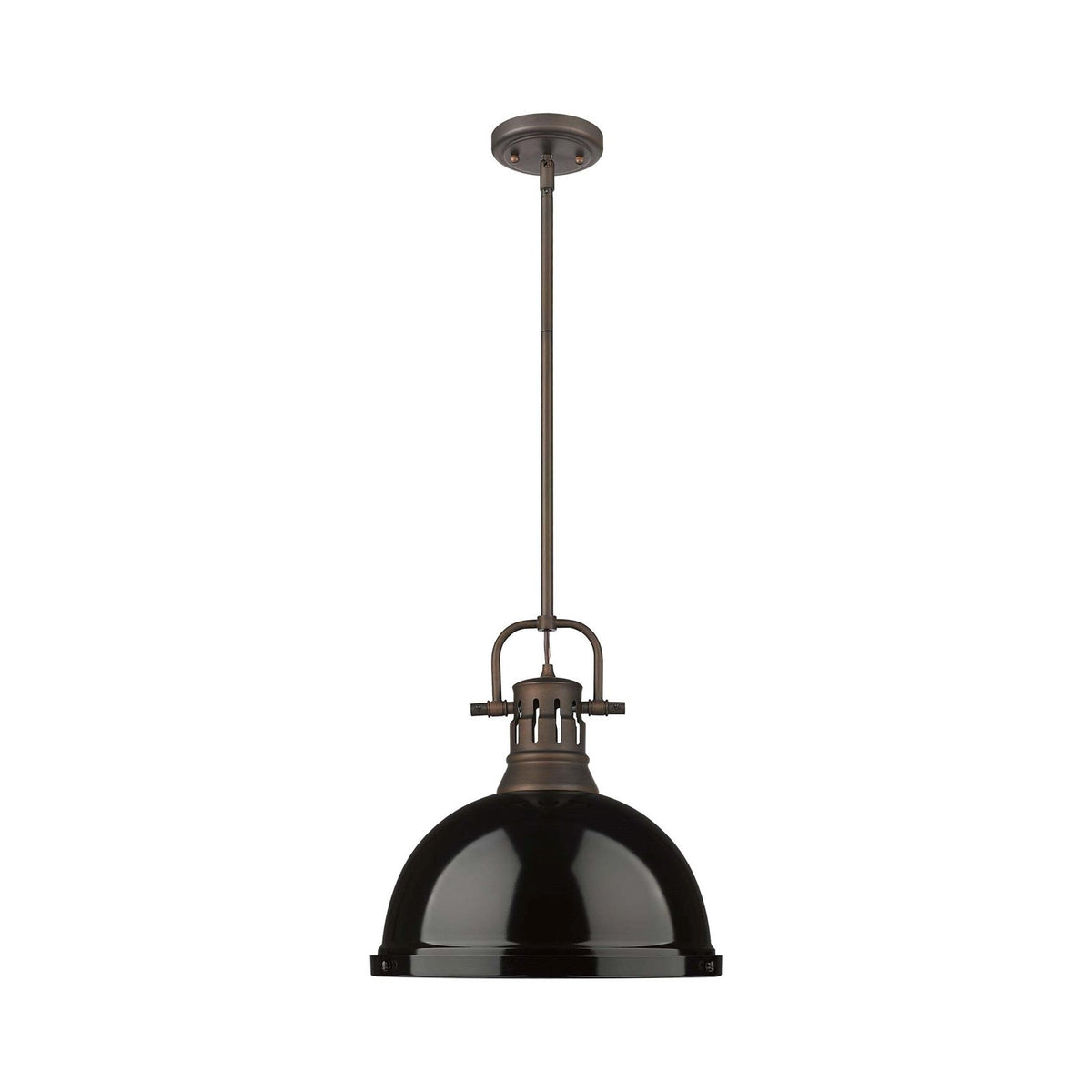 Golden Lighting Duncan 14in 1-Light Rod Pendant | Farmhouse Rubbed Bronze and Black Steel | Kitchen Island & Dining Room | Model 3604-L RBZ-BK