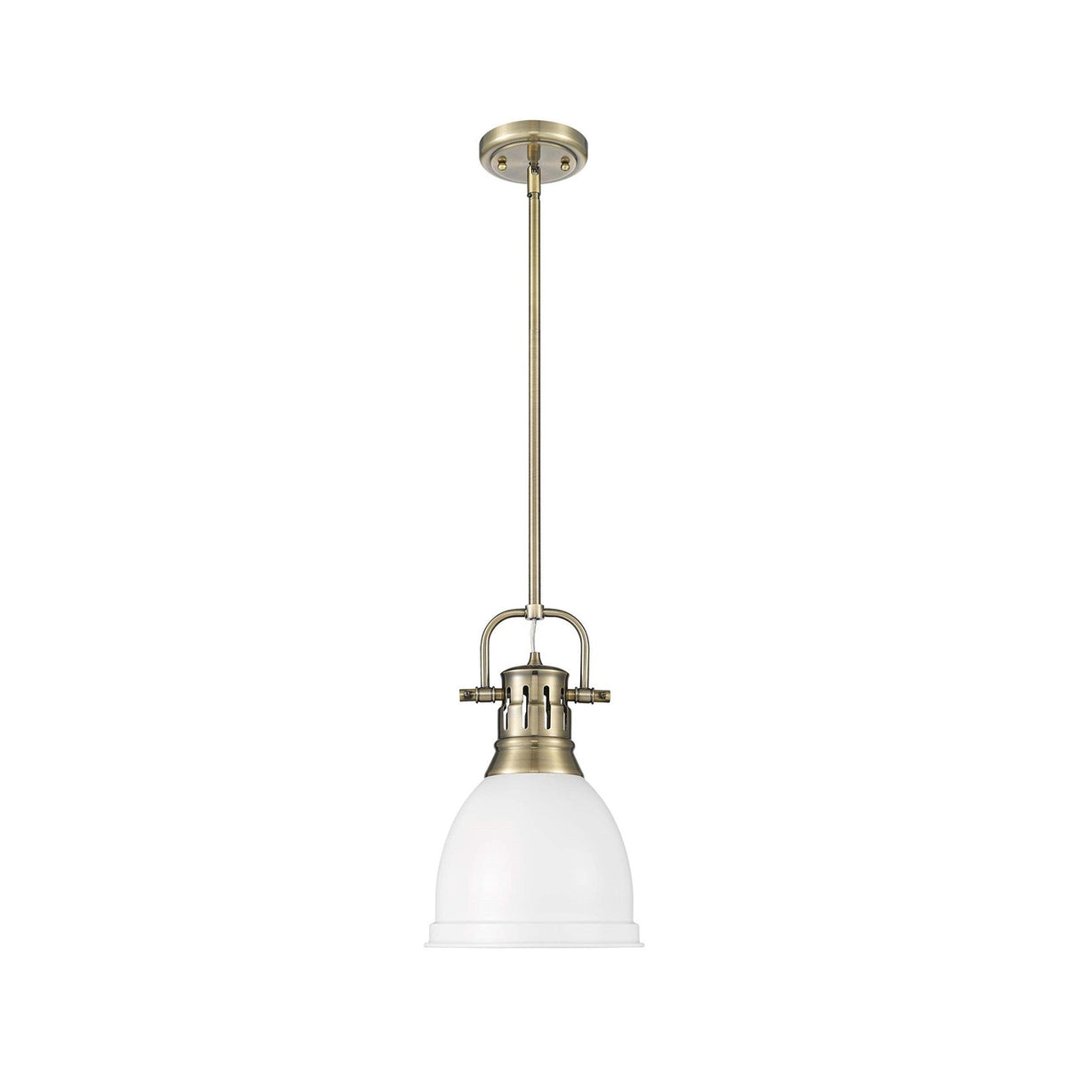 Golden Lighting Duncan 9in 1-Light Pendant | Farmhouse Aged Brass and Matte White Steel | Kitchen & Dining Room | Model 3604-S AB-WHT