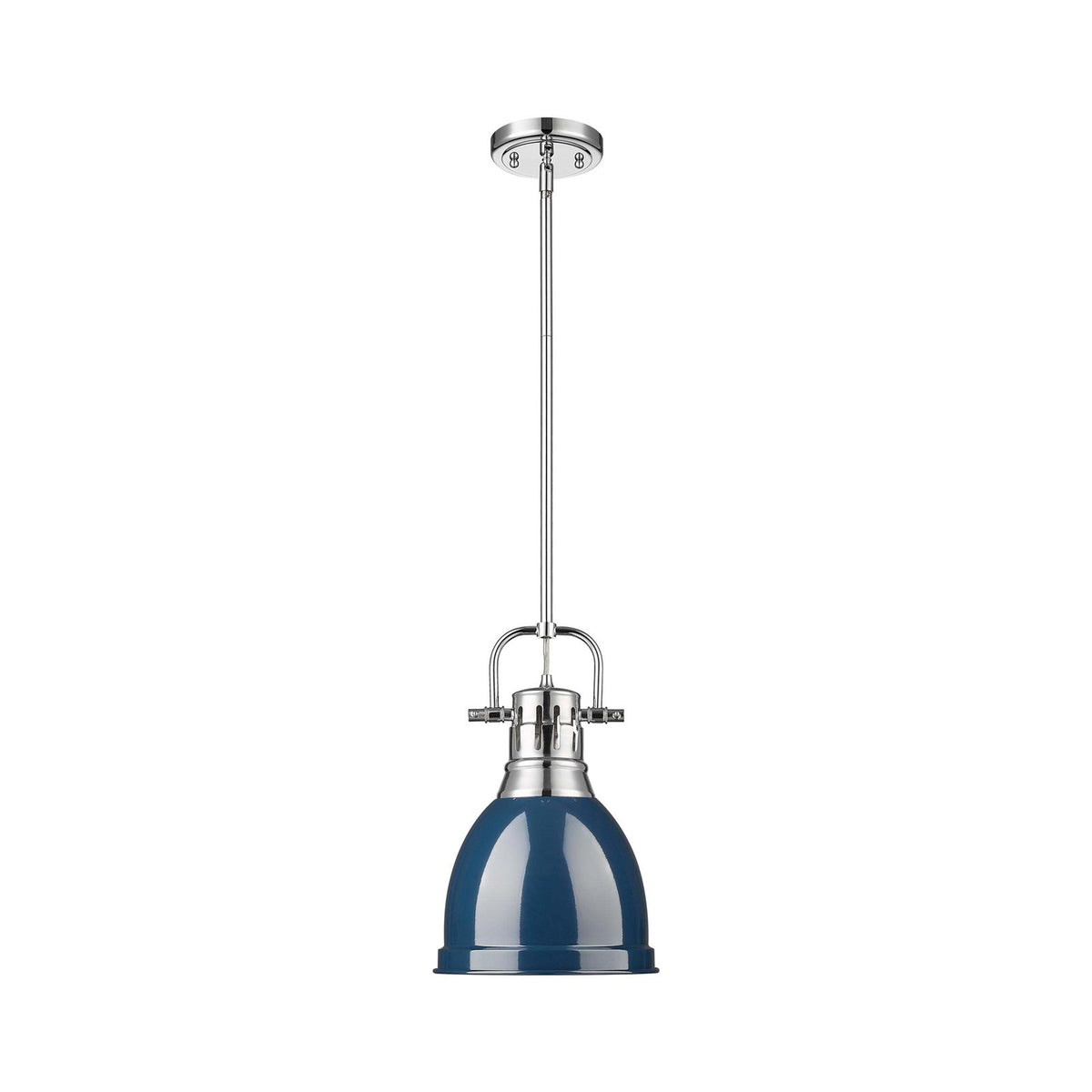 Golden Lighting Duncan 9in 1-Light Pendant | Farmhouse Chrome and Navy Blue Steel | Kitchen Island & Dining Room | Model 3604-S CH-NVY