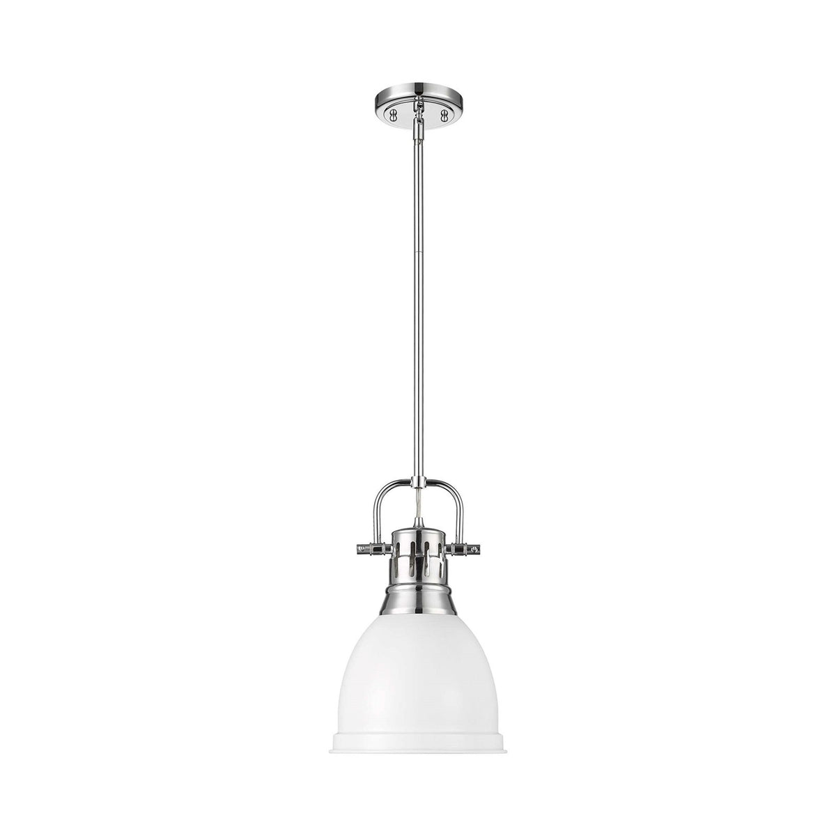 Golden Lighting Duncan 9in 1-Light Rod Pendant | Farmhouse Chrome and Matte White Steel | Kitchen Island & Dining Room | Model 3604-S CH-WHT