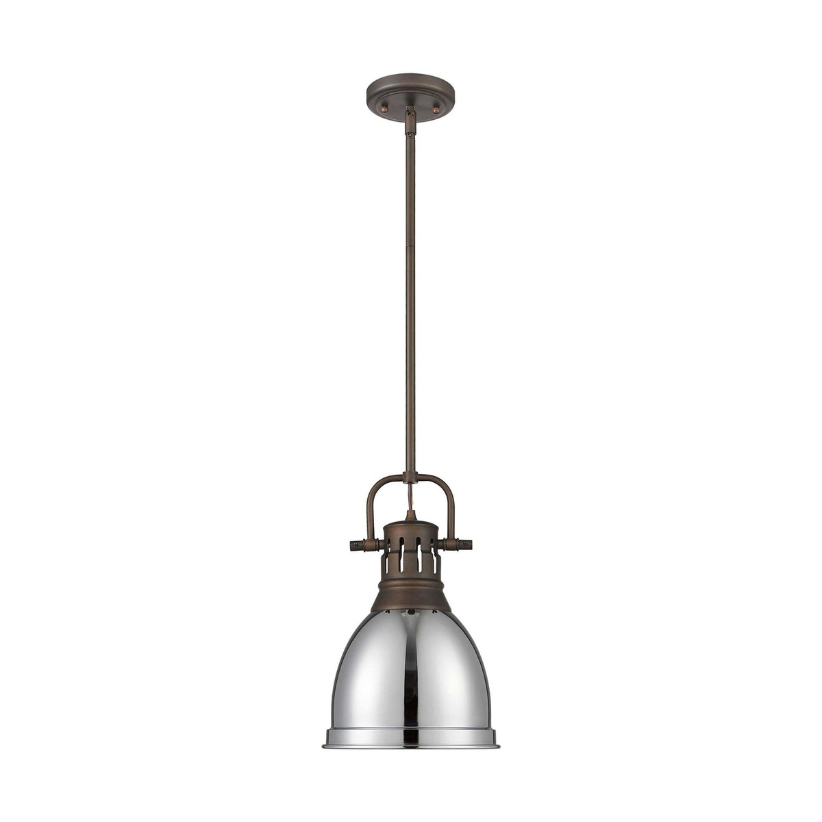 Golden Lighting Duncan 9in 1-Light Rod Pendant | Farmhouse Rubbed Bronze and Chrome Steel | Kitchen & Dining Room | Model 3604-S RBZ-CH