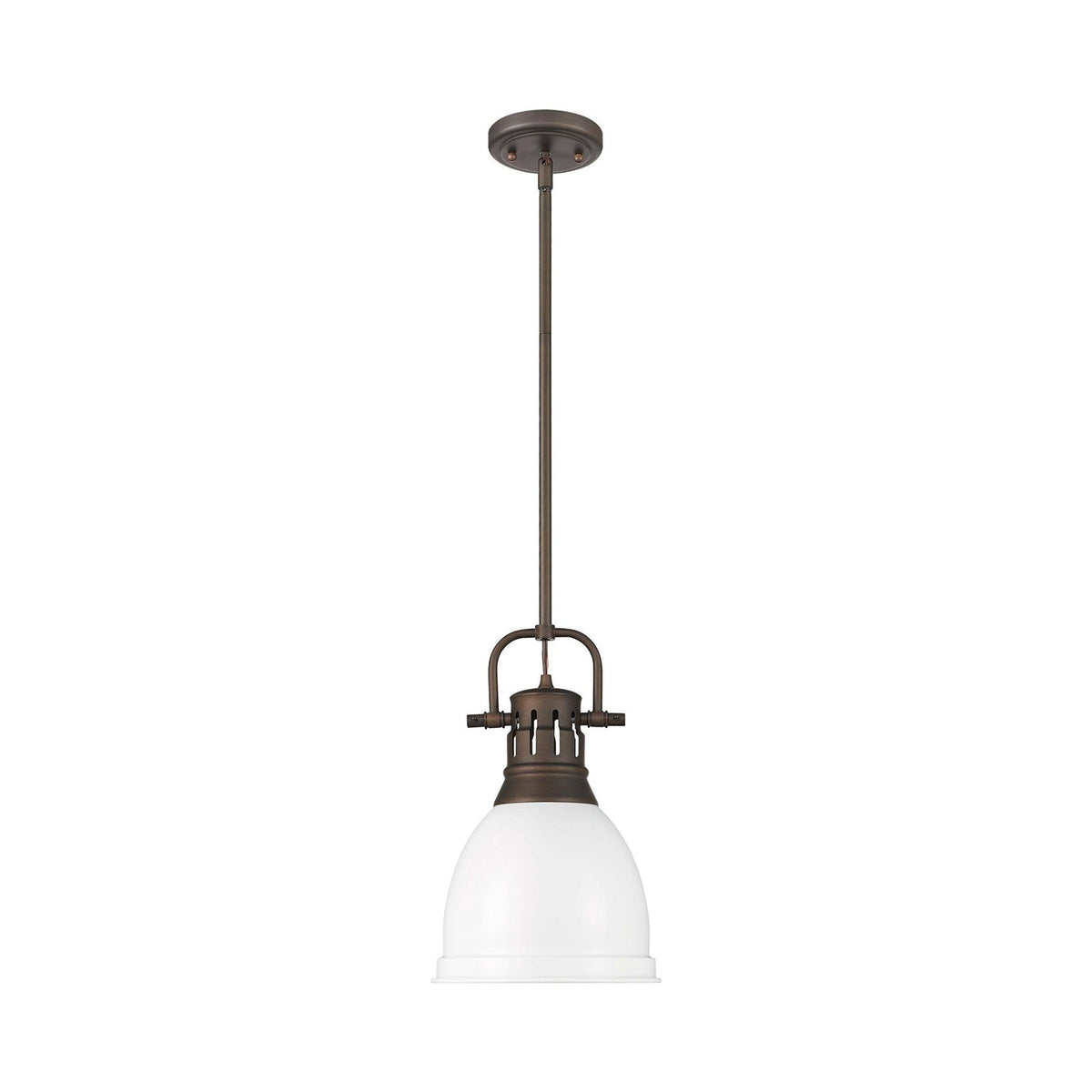 Golden Lighting Duncan 9in 1-Light Rod Pendant | Country Farmhouse Rubbed Bronze and Matte White Steel | Kitchen & Dining Room | Model 3604-S RBZ-WHT