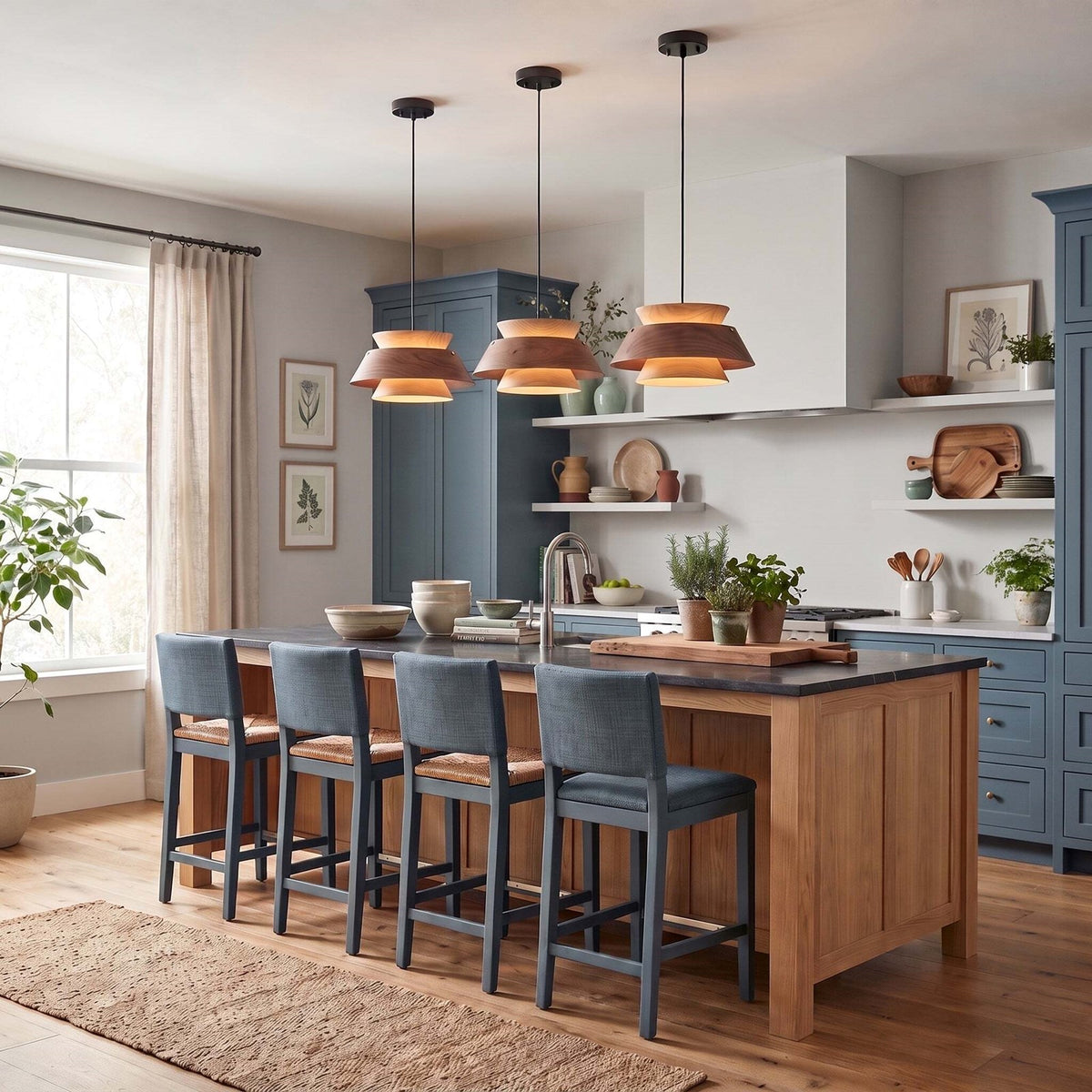 Golden Lighting Aalto 13in 1-Light Pendant | Rustic Dark Walnut and Light Walnut Wood | Kitchen Island & Dining Room | Model 3990-913 DWA-LWA