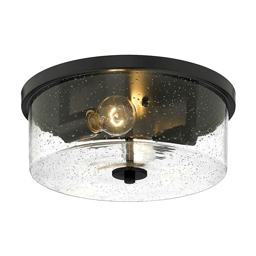 Golden Lighting Rayne Flush Mount, Matte Black/Seeded Glass
