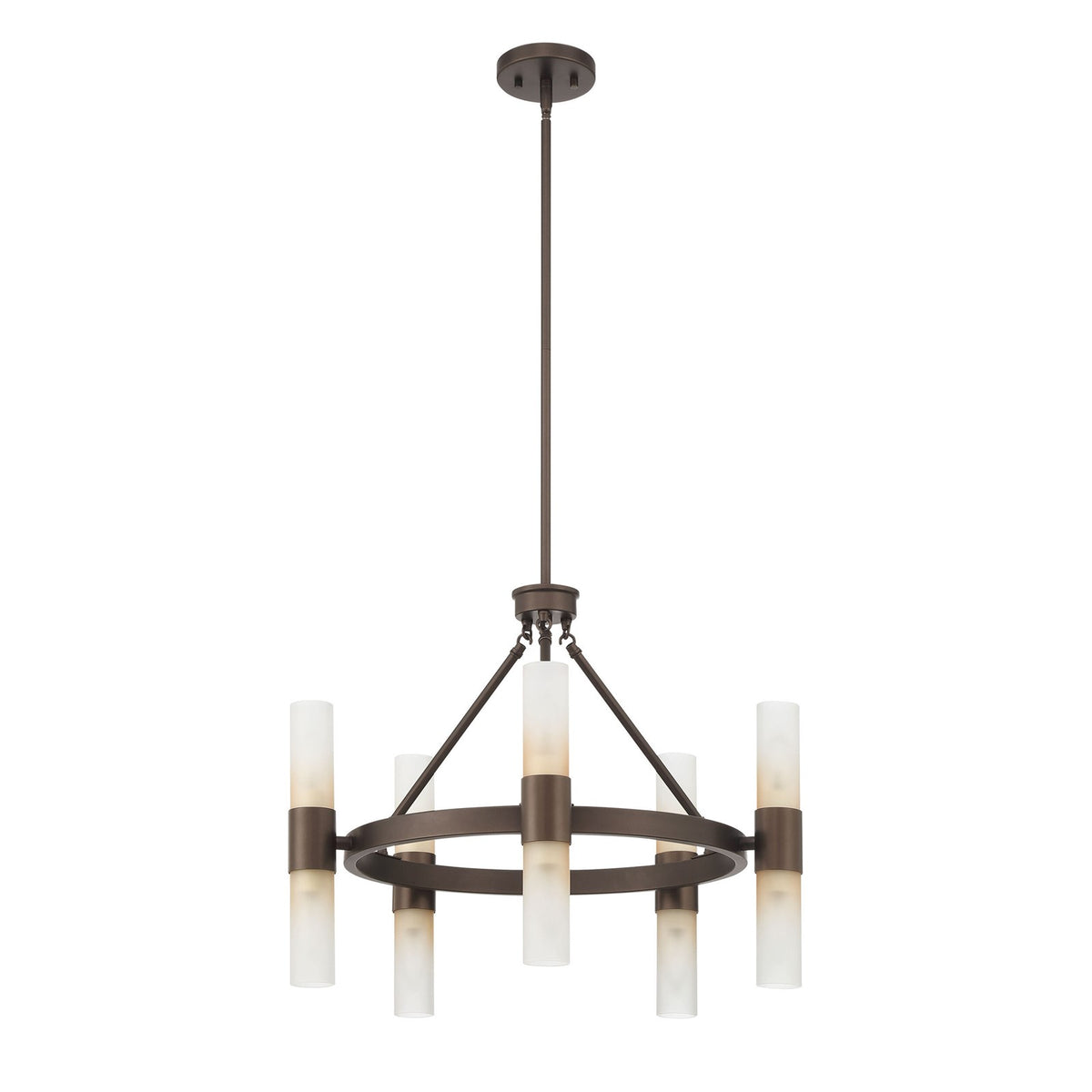 Golden Lighting Lyssna Cirkel 24in 10-Light Chandelier | Modern Bronze and Etched Bronze Ombre Glass | Dining Room & Foyer | Model 5803-10 MDB-EBO