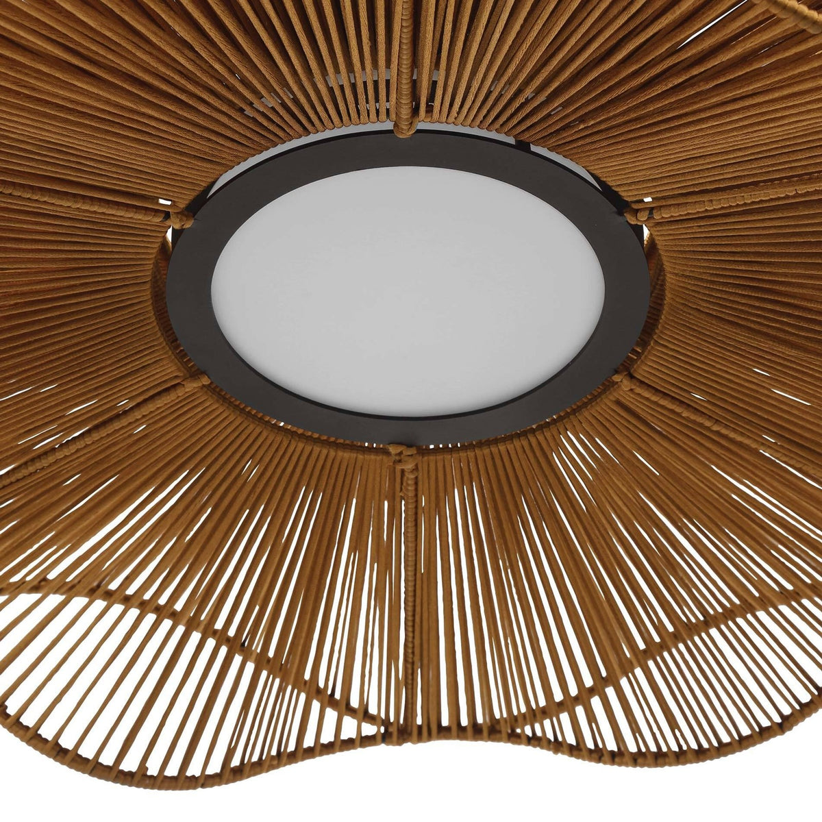 Golden Lighting Whisper 24in LED Pendant | Bohemian Latte Rope and Steel | Kitchen Island & Dining Room | 23.63 x 23.63 x 8.5 in | Model 6300-24 LAT