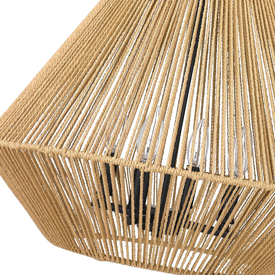 4 Light Pendant, Black/Natural Rope