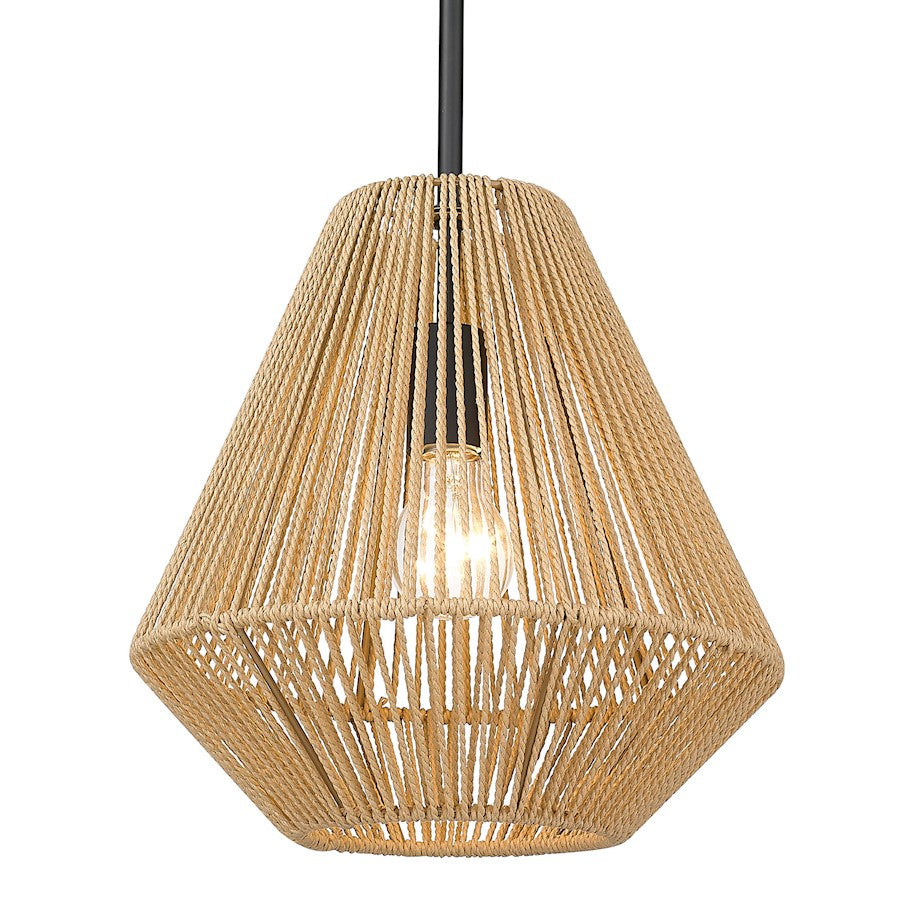 1 Light Pendant, Black/Natural Rope