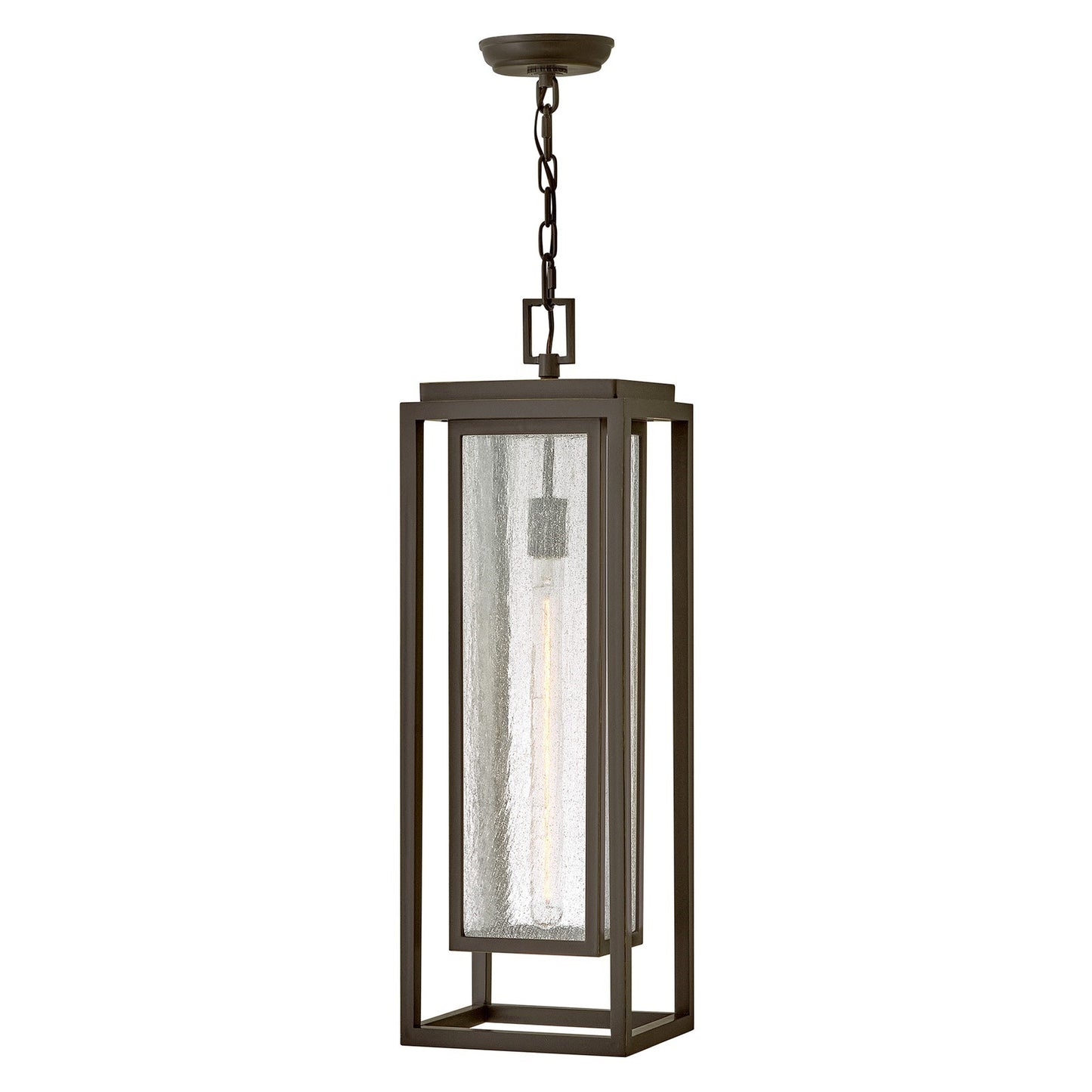 Hinkley Republic 27.5in 1-Light Outdoor Hanging Lantern | Transitional Oil Rubbed Bronze Composite and Clear Seedy Glass | Covered Patio & | Model 1006OZ