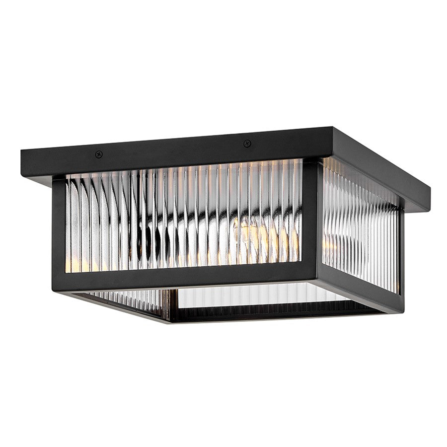 Hinkley Lighting Torrent 2Lt Outdoor Flush Mount, Black/Clear Ribbed - 10603BK