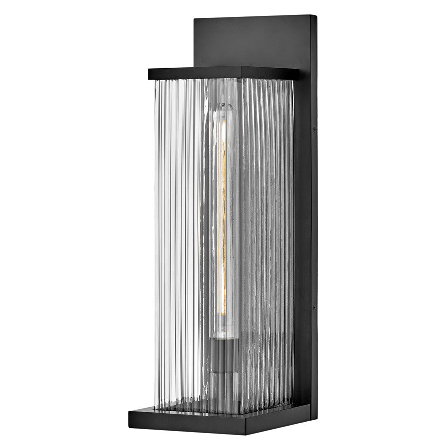 Hinkley Torrent 1Lt Outdoor 24" Wall Mount, Black/Clear Ribbed - 10605BK