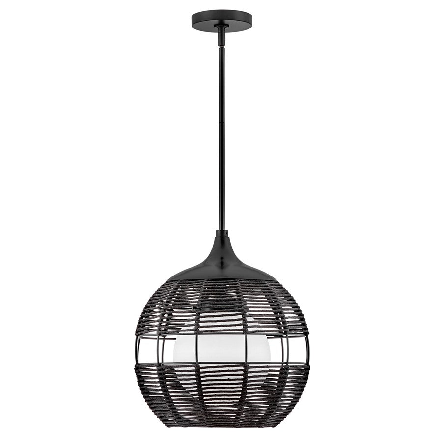 Hinkley Lighting Maddox 1 Light Outdoor Pendant, Black/Etched Opal - 19677BK