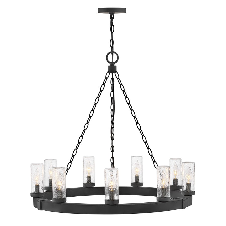Hinkley Sawyer 9Lt Outdoor Chandelier/3.5W, Black/Clear Seedy - 29208BK-LV