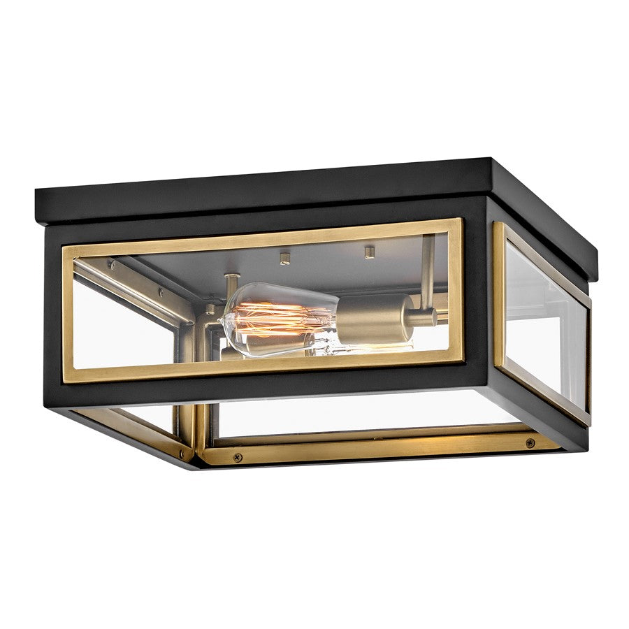 Hinkley Lighting Shaw 2 Light Flush Mount, Black/Clear - 32981BK
