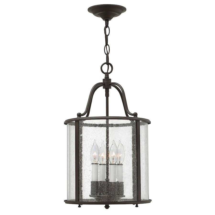 Hinkley Gentry 20in 4-Light Foyer Pendant | Traditional Olde Bronze and Clear Seedy Glass | Foyer & Entryway | 12 x 12 x 20 in | Model 3474OB