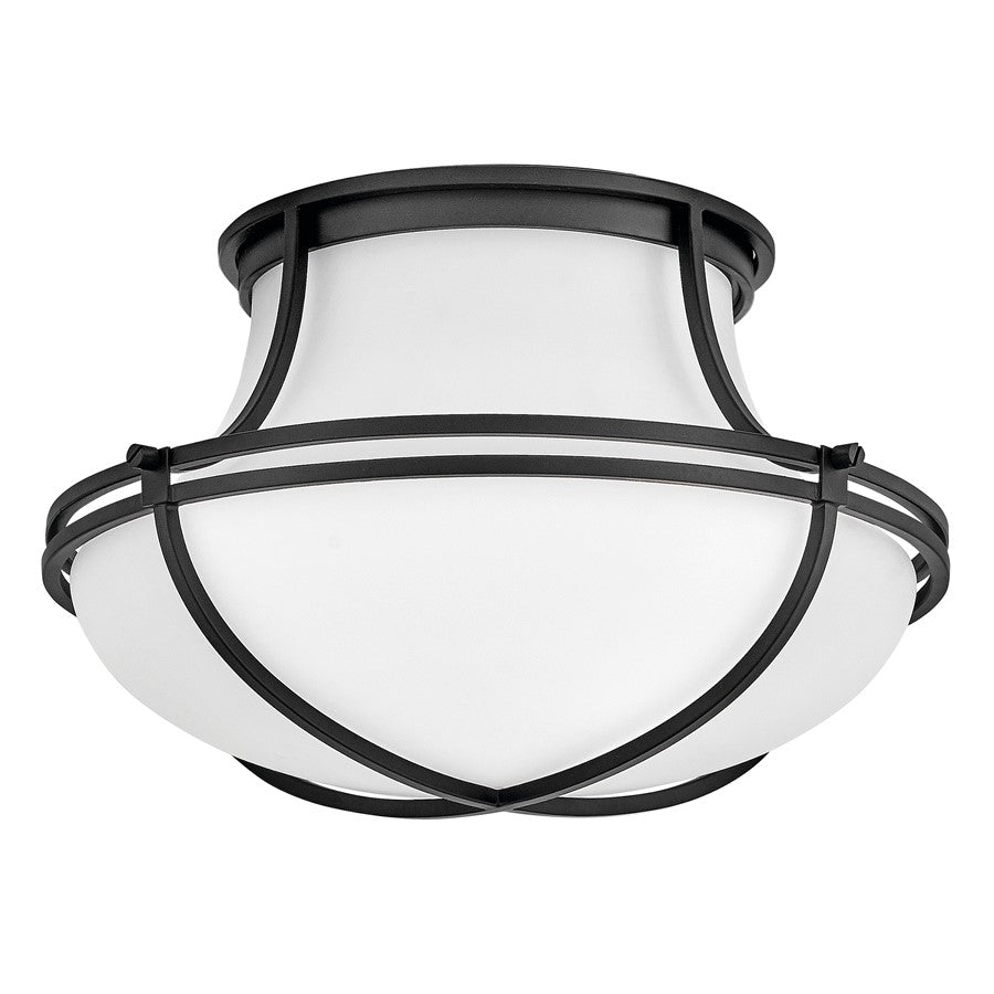 Hinkley Lighting Saddler 3 Light Flush Mount, Black/Etched Opal - 44491BK