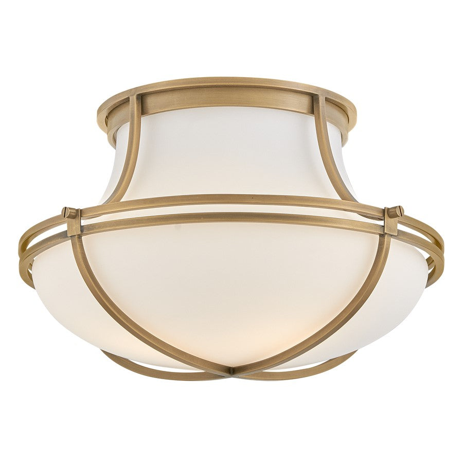 Hinkley Lighting Saddler 3Lt Flush Mount, Heritage Brass/Etched Opal - 44491HB