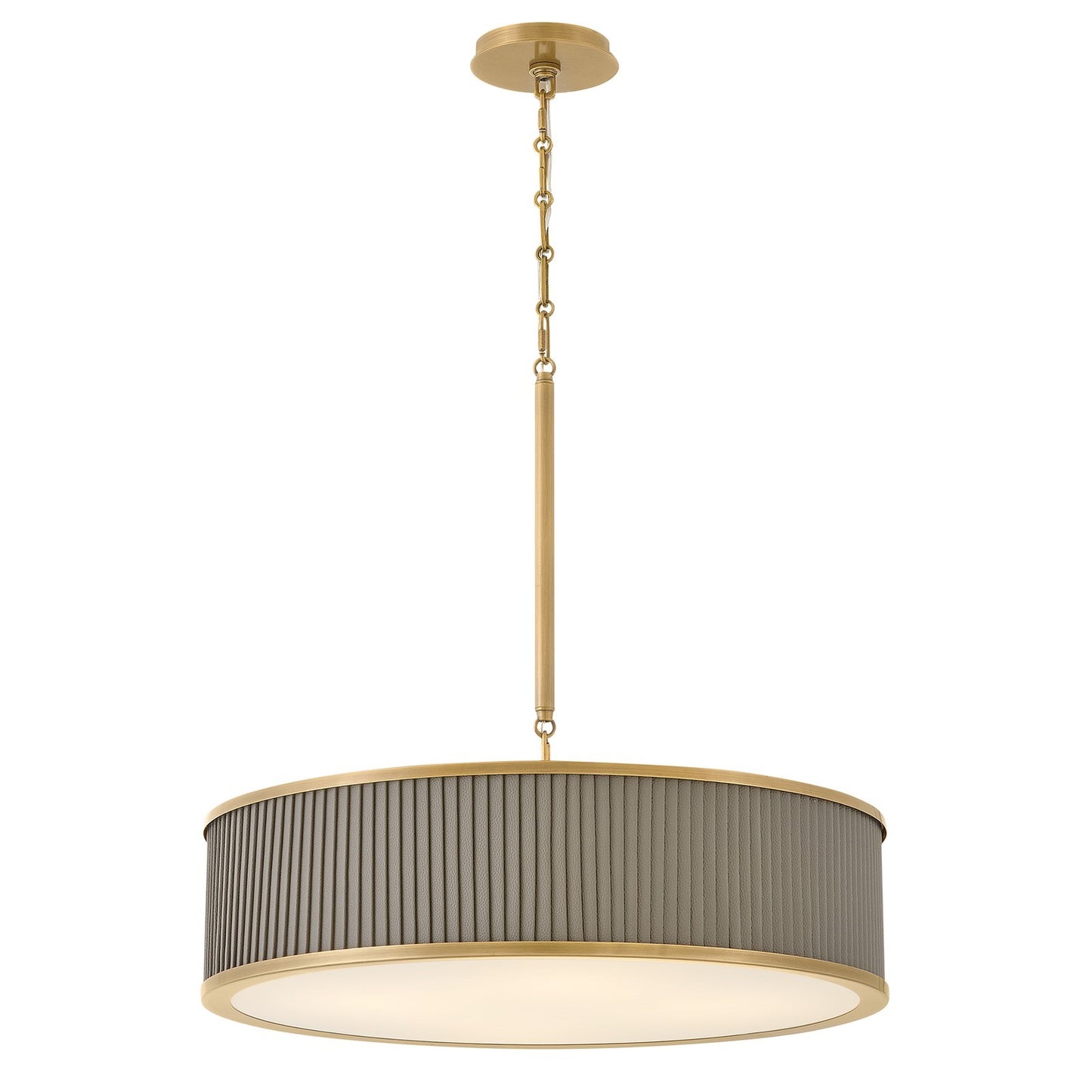 Hinkley Arden 24in 4-Light Drum Chandelier | Traditional Heritage Brass Steel and White Pleated Faux Leather | Dining Room & Living Room | Model 45055HB