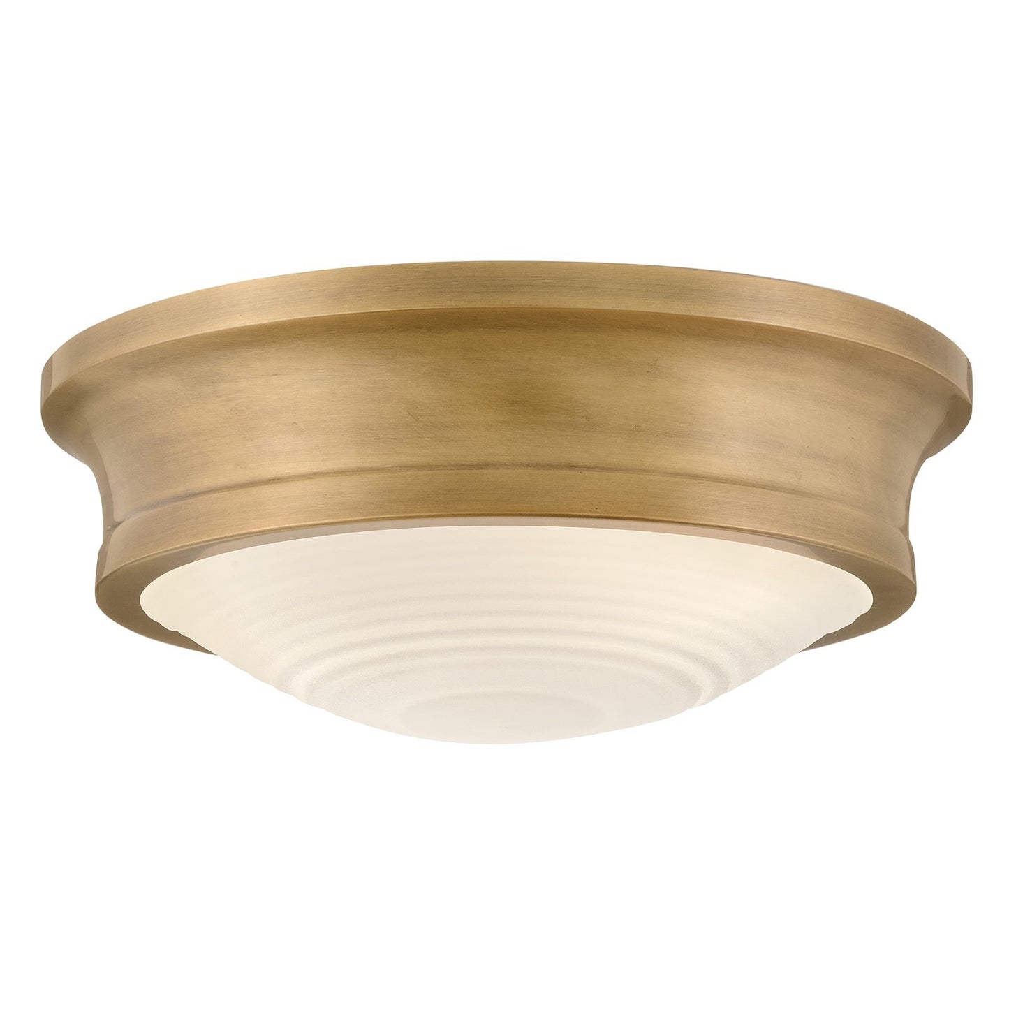 Hinkley Ellis 14in 3-Light Flush Mount | Transitional Heritage Brass Steel and Etched Opal Glass | Bedroom & Hallway Ceiling Light | 14 x | Model 45123HB