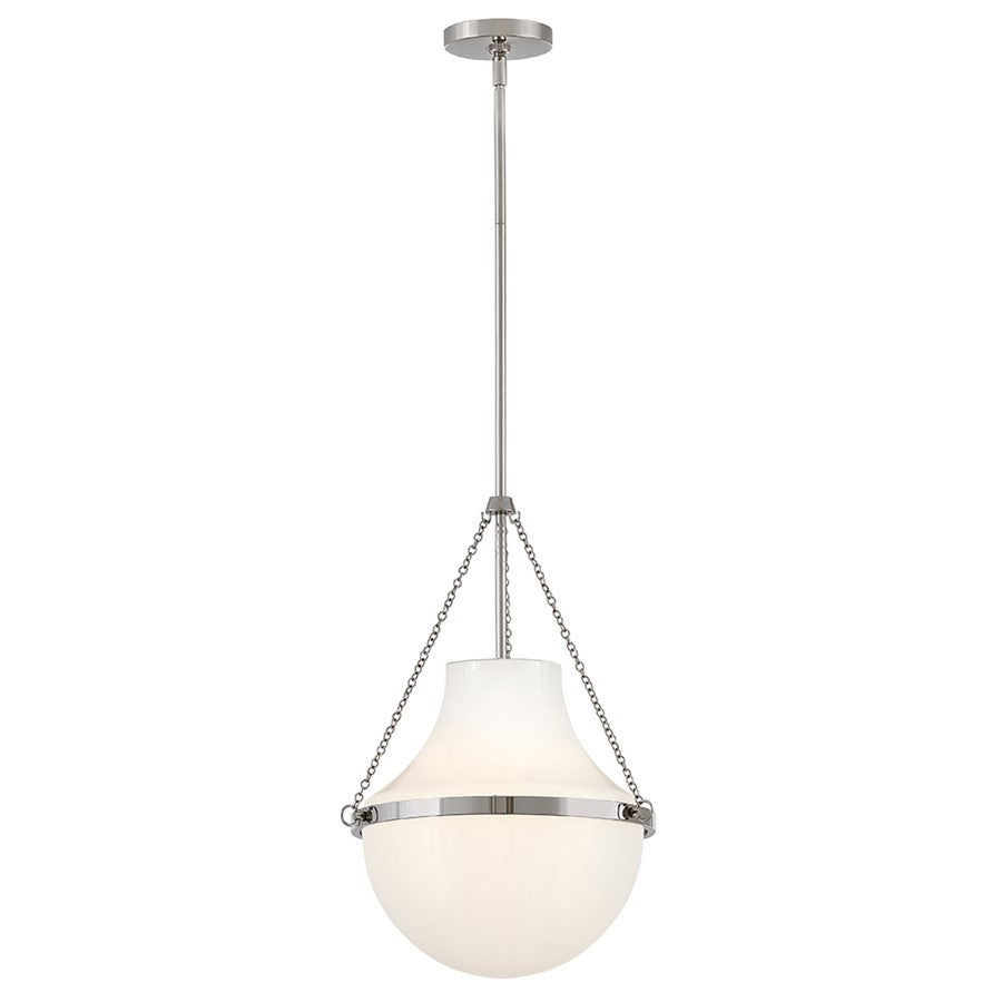 Hinkley Lighting Collins 1Lt 20" Pendant, Polished Nickel/Cased Opal - 46897PN