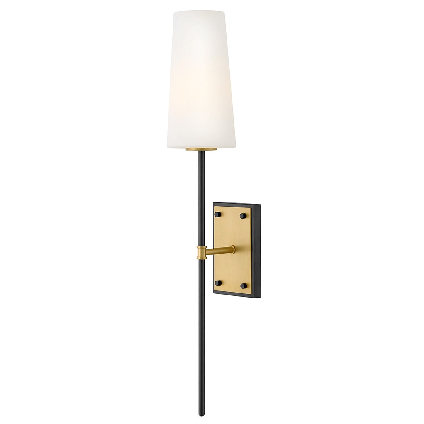Hinkley Saunders 30in 1-Light Wall Sconce | Transitional Black Steel and Lacquered Brass Etched Opal Glass | Bathroom Vanity & Hallway | Model 46951BK-LCB