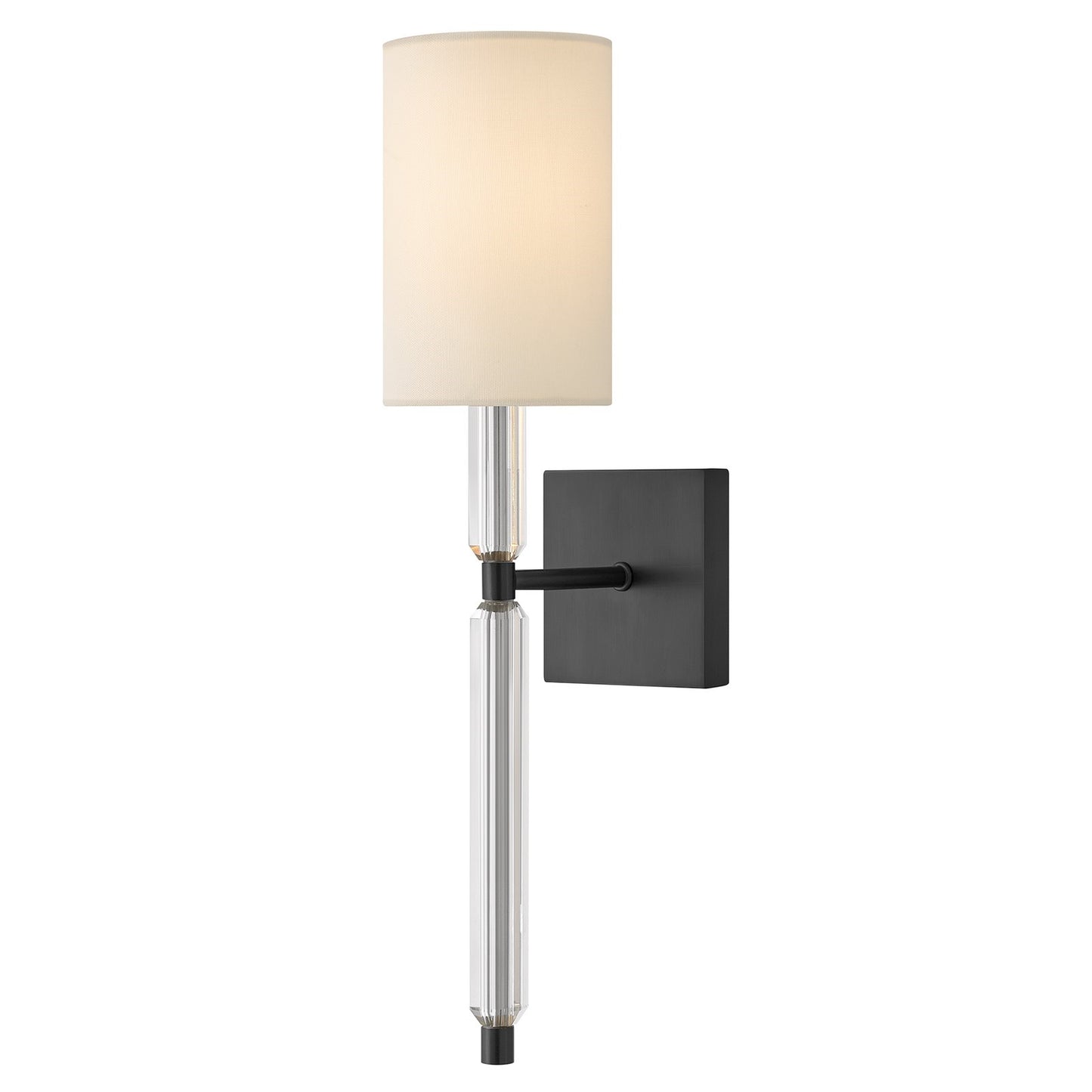 Hinkley Anika 21.5in 1-Light Wall Sconce | Transitional Black Steel and White Linen Cylinder Shade | Bedroom & Hallway Accent Light | 7.25 | Model 47611BK