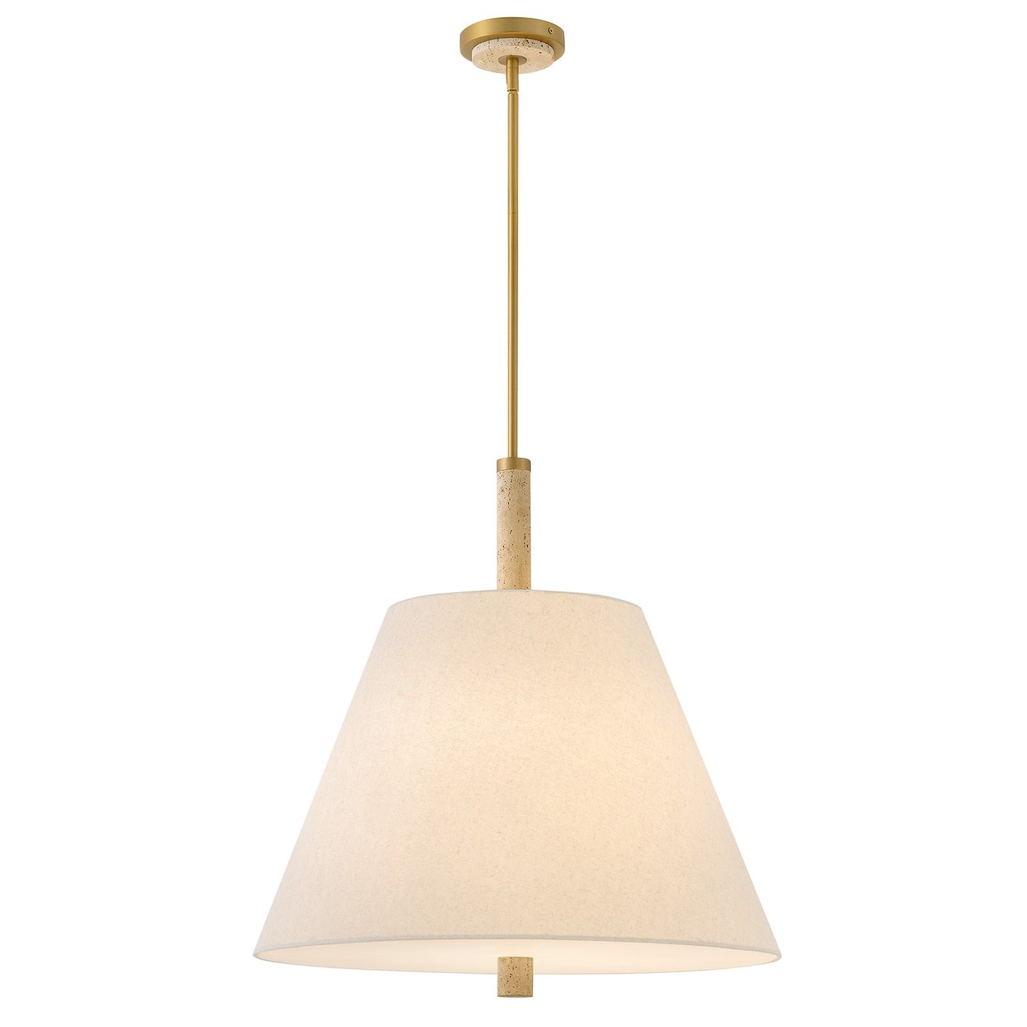 Hinkley Bruna 24in 4-Light Chandelier | Transitional Lacquered Brass and Off-White Fabric Shade with Travertine Accents | Dining Room & | Model 47724LCB
