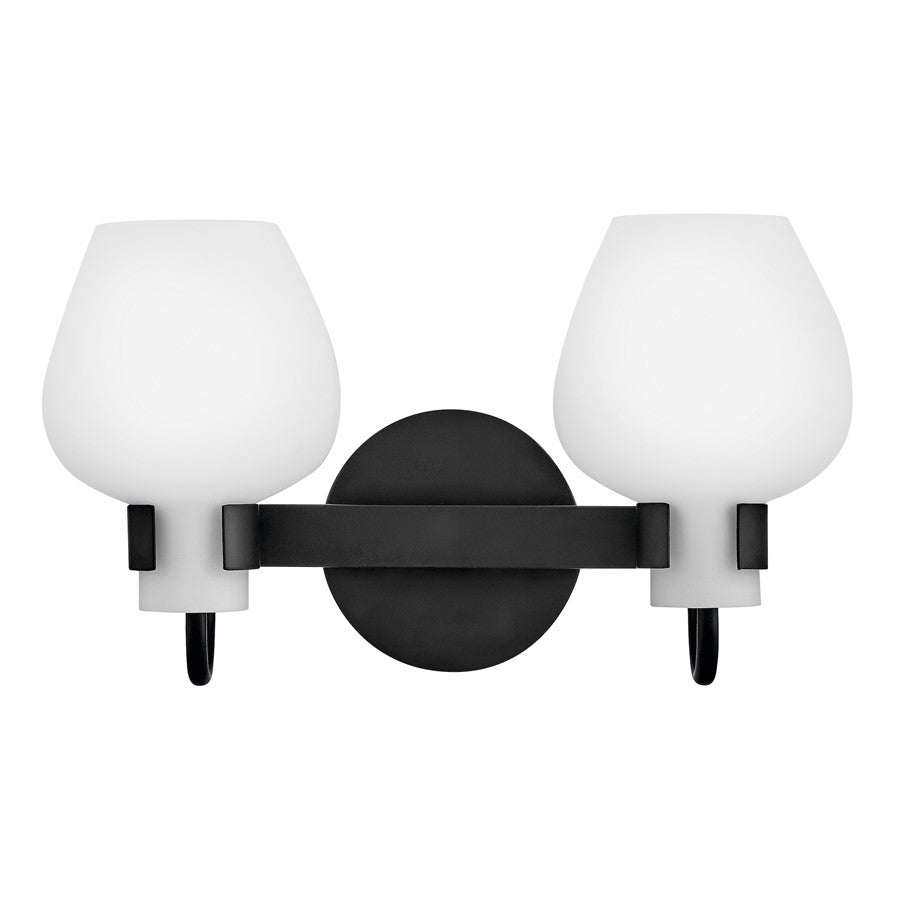 Hinkley Lighting Sylvie 2 Light Vanity, Black/Etched Opal - 50952BK