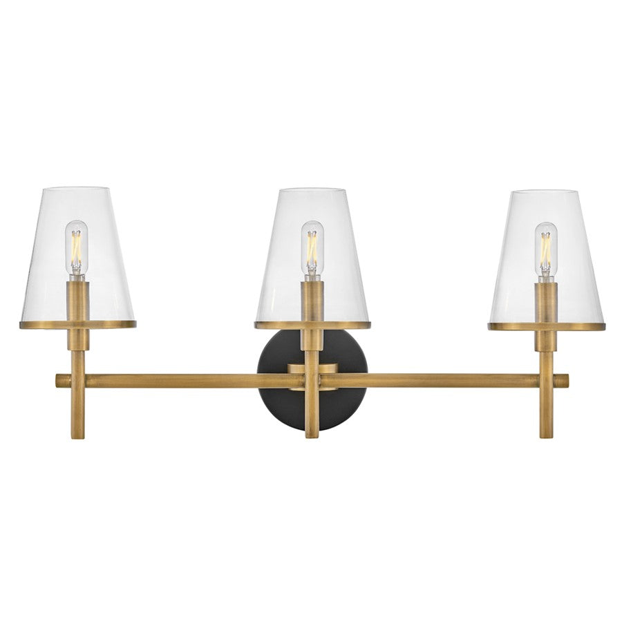 Hinkley Lighting Marten 3 Light Vanity, Heritage Brass/Clear - 51083HB
