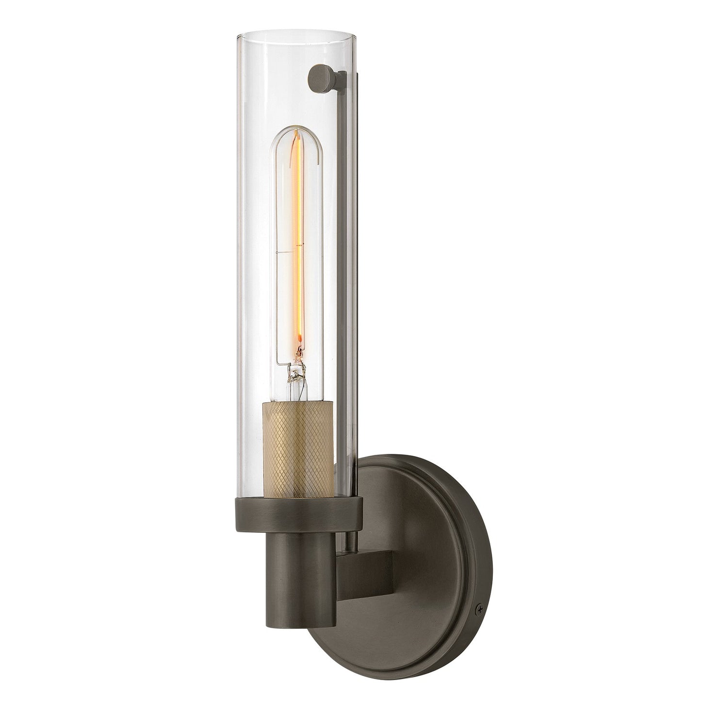 Hinkley Vaughn 14in 1-Light Wall Sconce | Industrial Black Oxide Steel and Clear Glass | Bathroom Vanity & Hallway | 5 x 5 x 14 in | Model 51450BX