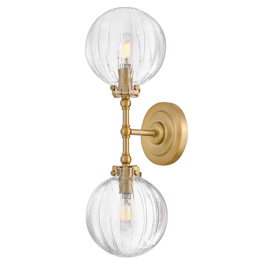 Hinkley Lighting Helene 2 Light Sconce, Lacquered Brass/Clear Ribbed - 57412LCB